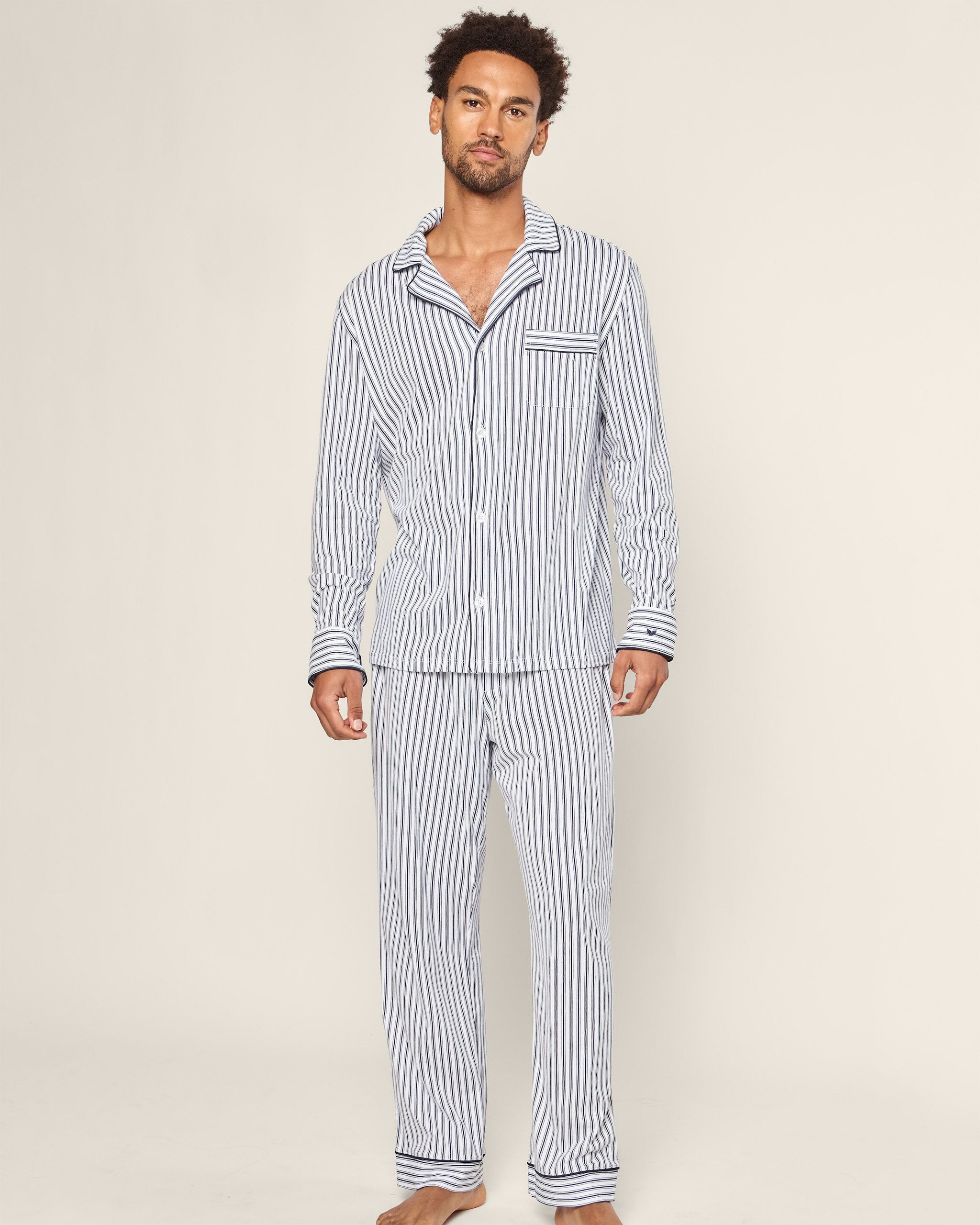Men's Pima Pajama Set in Navy French Ticking in Navy French Ticking#Color_Navy French Ticking