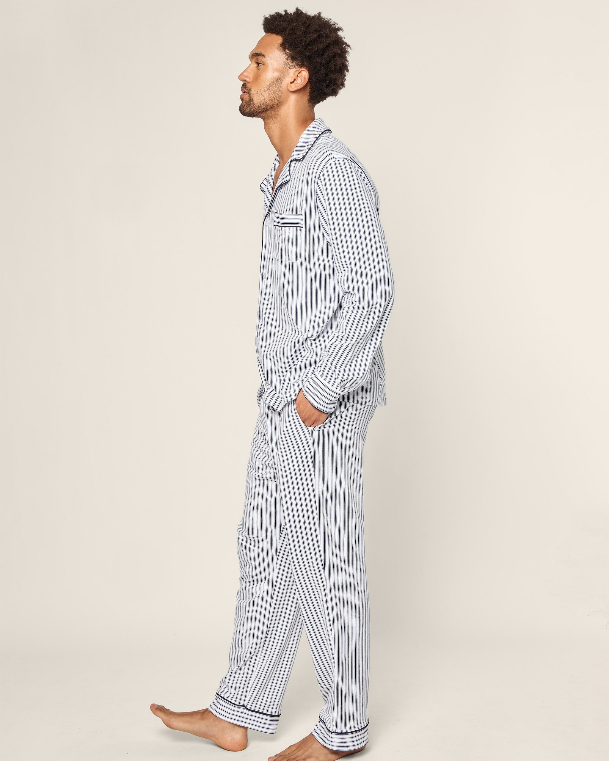 Men's Pima Pajama Set in Navy French Ticking in Navy French Ticking#Color_Navy French Ticking