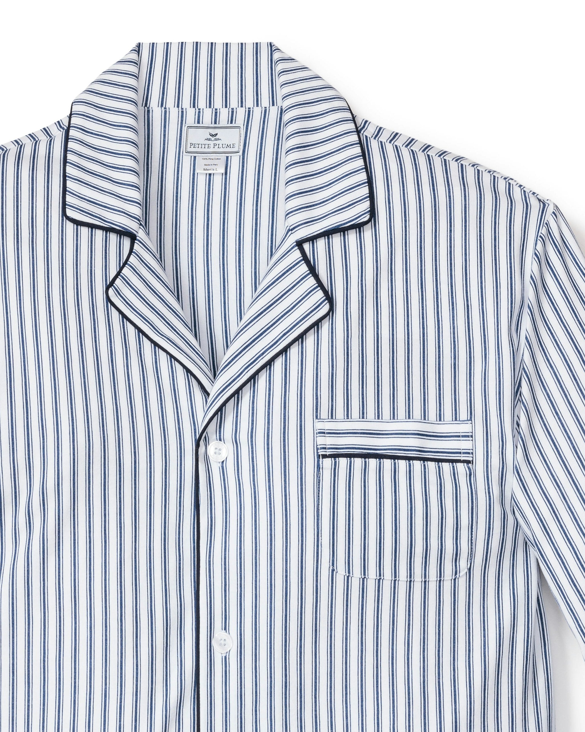 Men's Pima Pajama Set in Navy French Ticking in Navy French Ticking#Color_Navy French Ticking