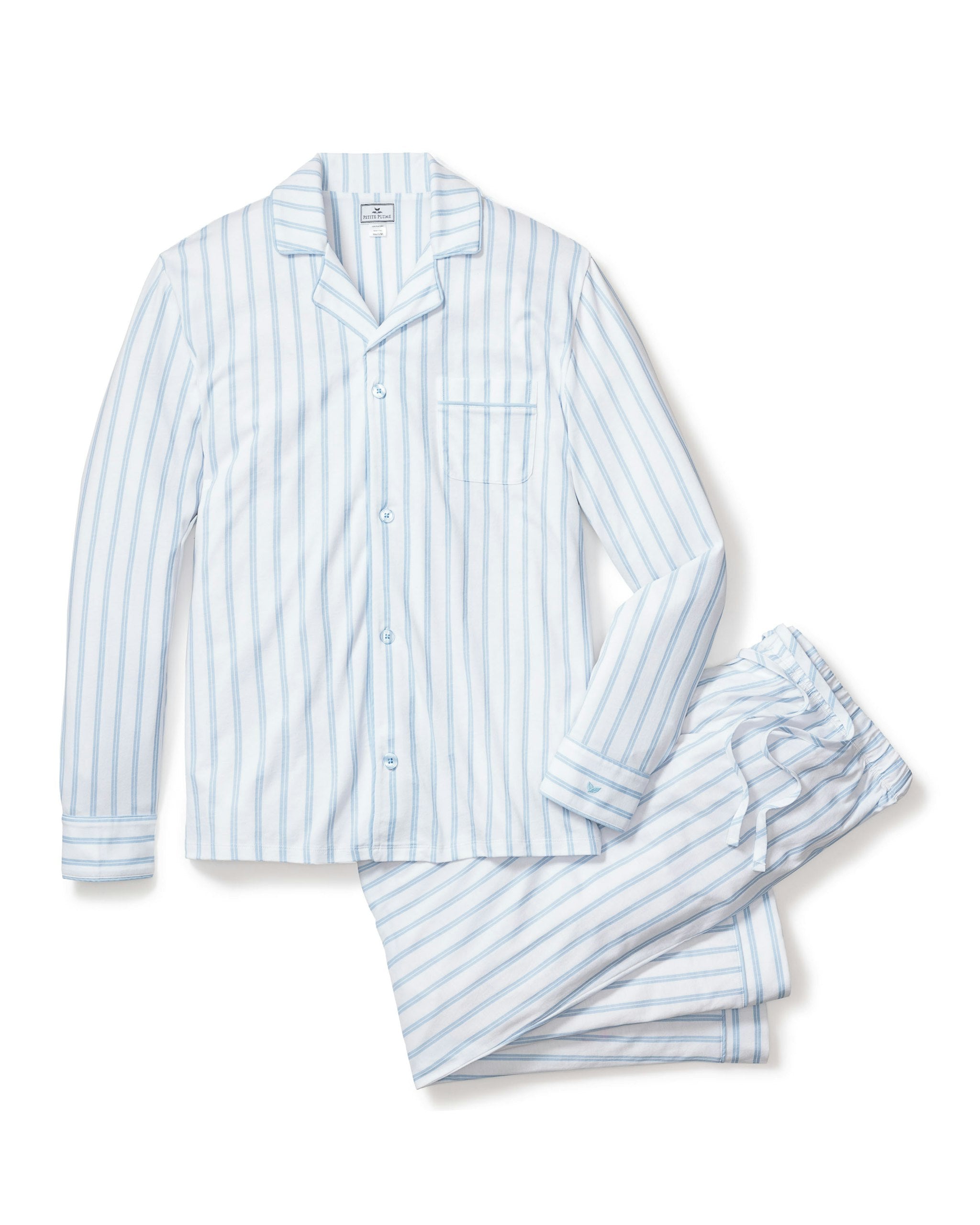 Men's Pima Pajama Set in Periwinkle and White Stripe in Periwinkle and White Stripe#Color_Periwinkle and White Stripe