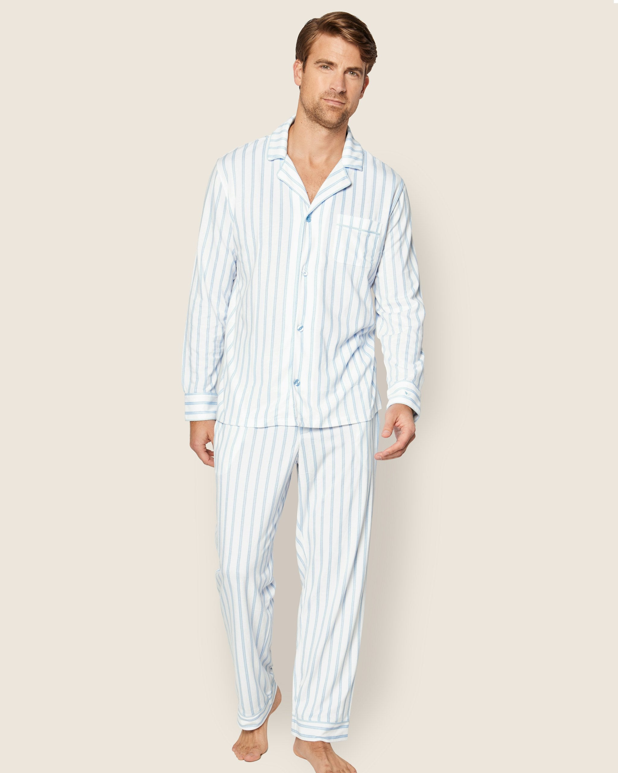 Men's Pima Pajama Set in Periwinkle and White Stripe in Periwinkle and White Stripe#Color_Periwinkle and White Stripe