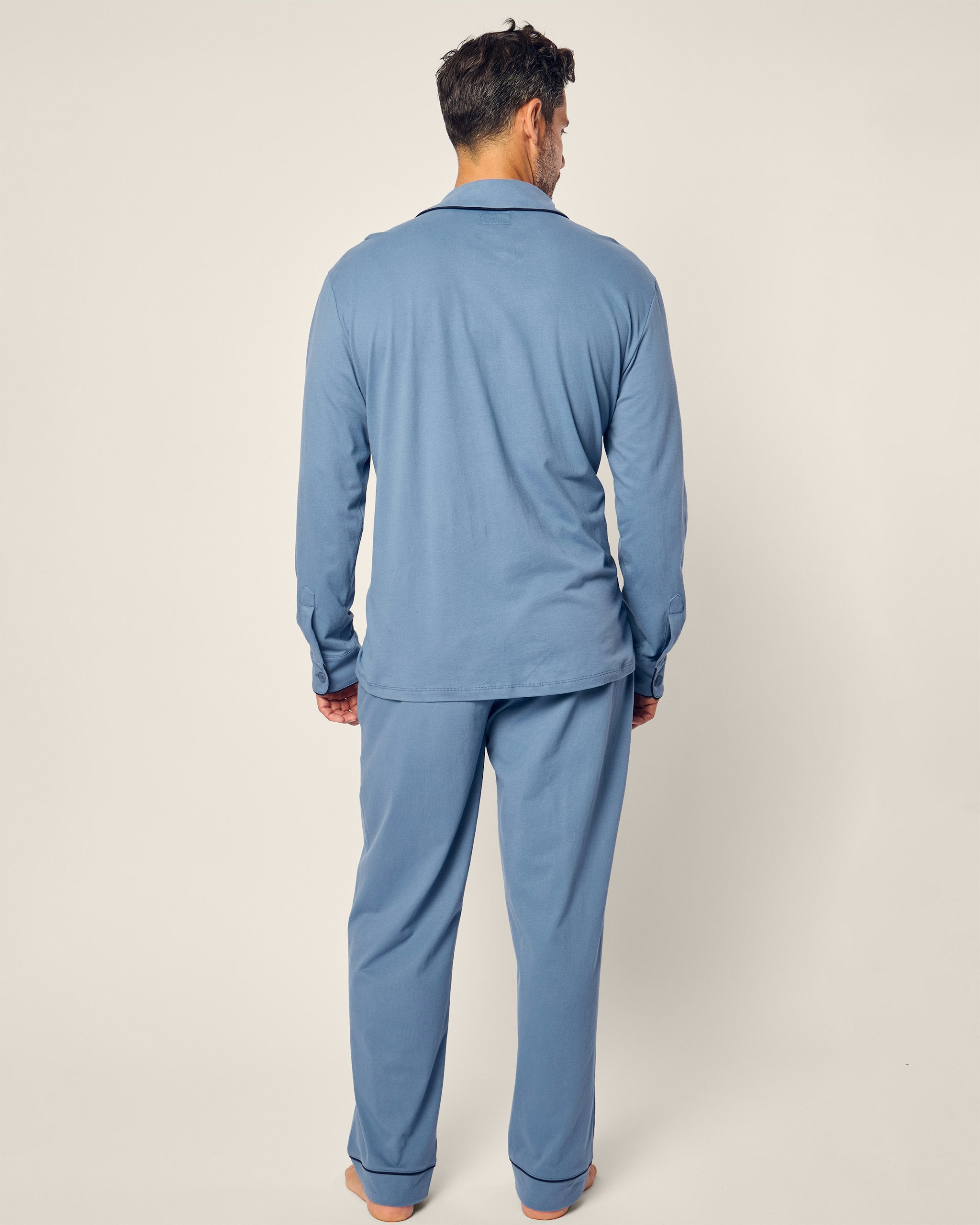Men's Pima Pajama Set in White with Bordeaux in Mystique Blue#Color_Mystique Blue