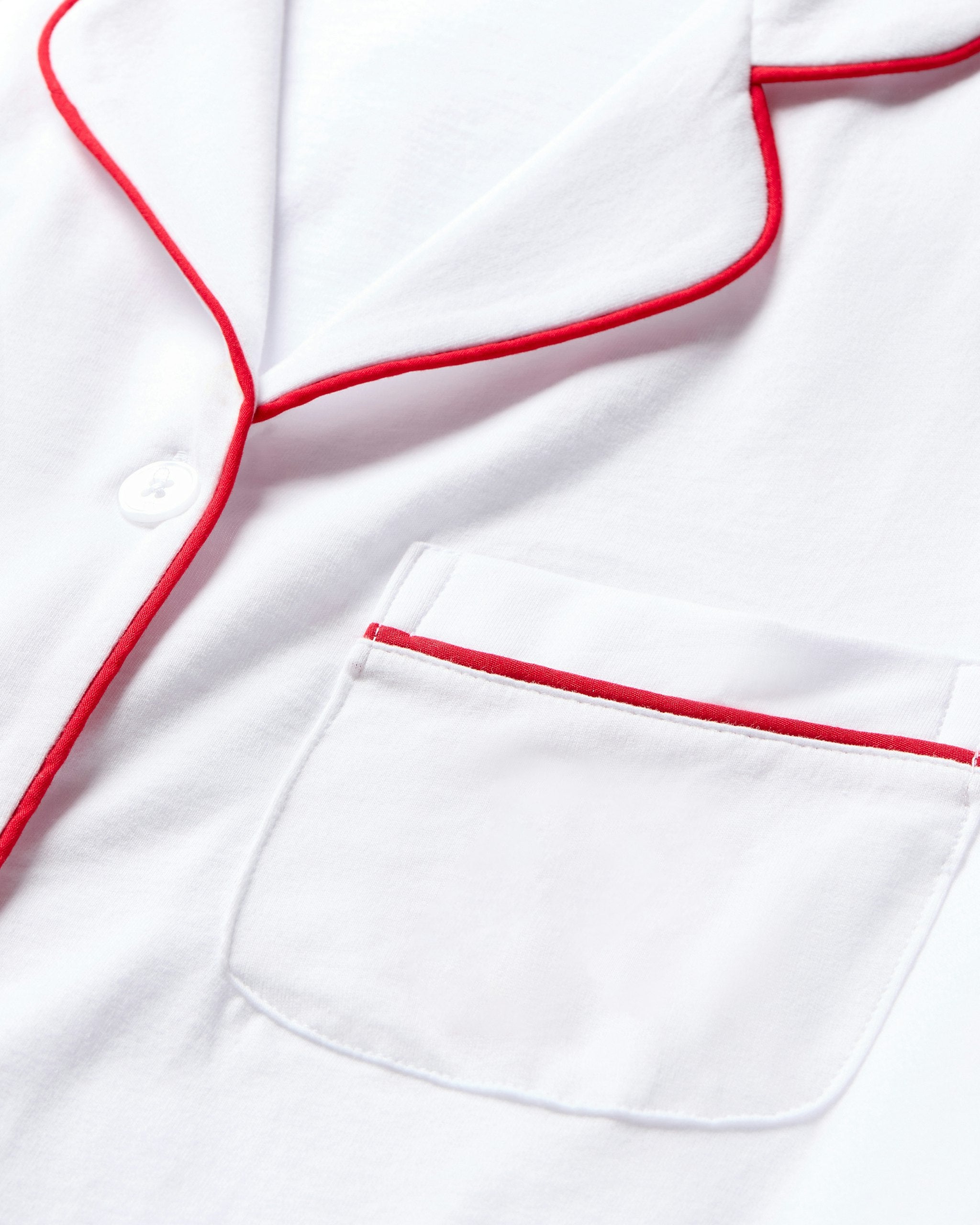 Men's Pima Pajama Set in Mystique Blue in White with Red Piping#Color_White with Red Piping