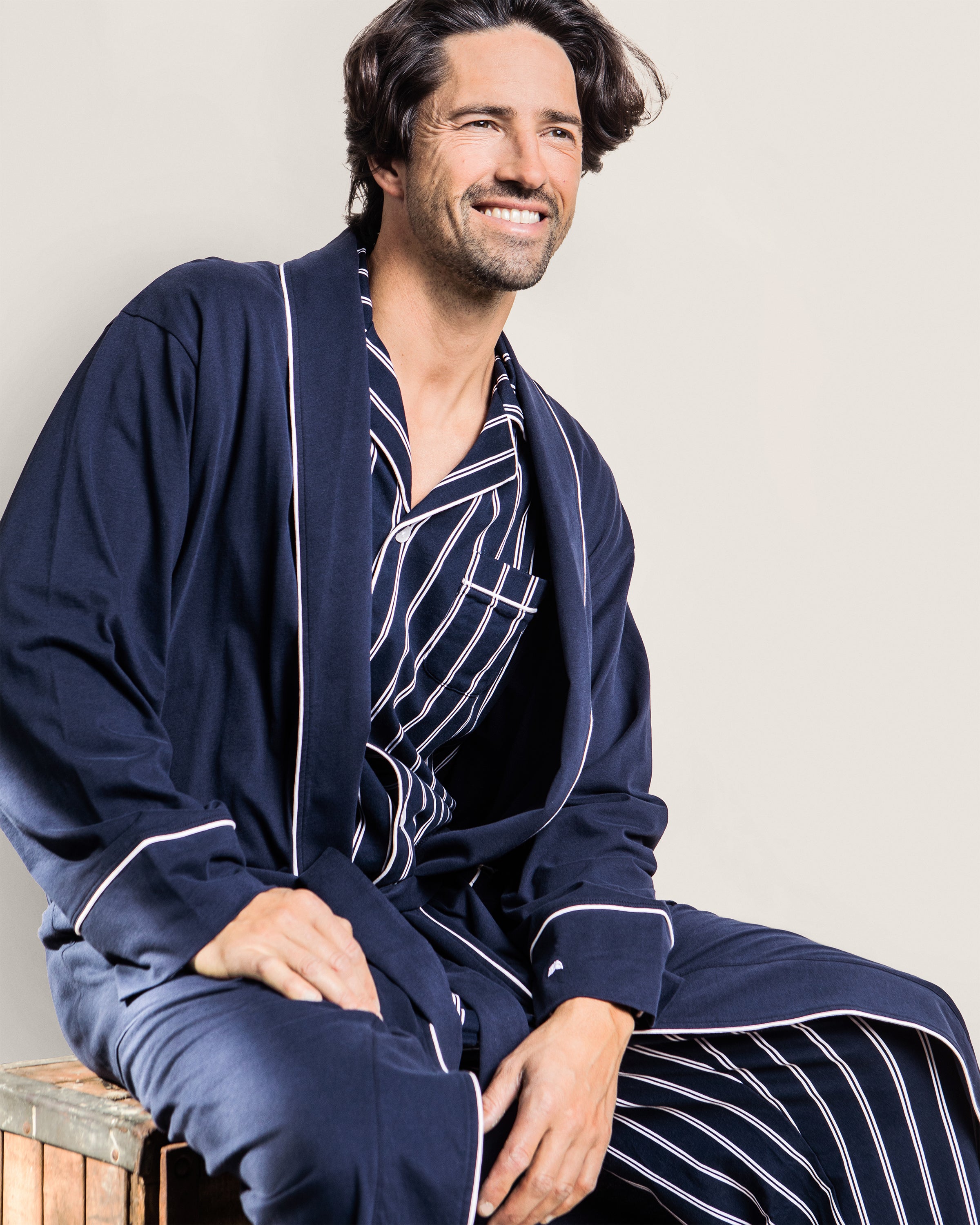 Men's Pima Robe in Navy in Navy#Color_Navy