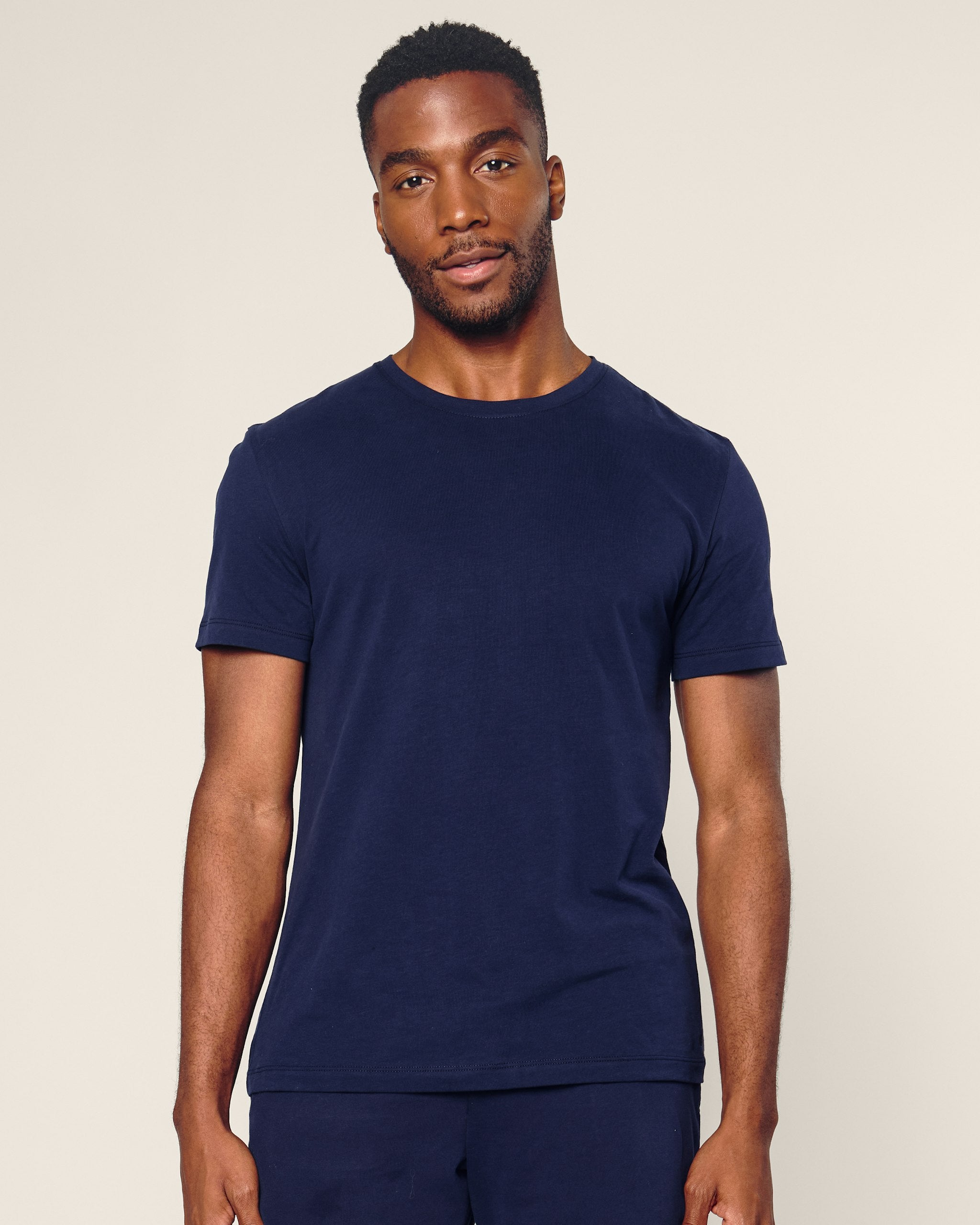 Men's Pima Crew Neck Short Sleeve Top in Navy in Navy#Color_Navy