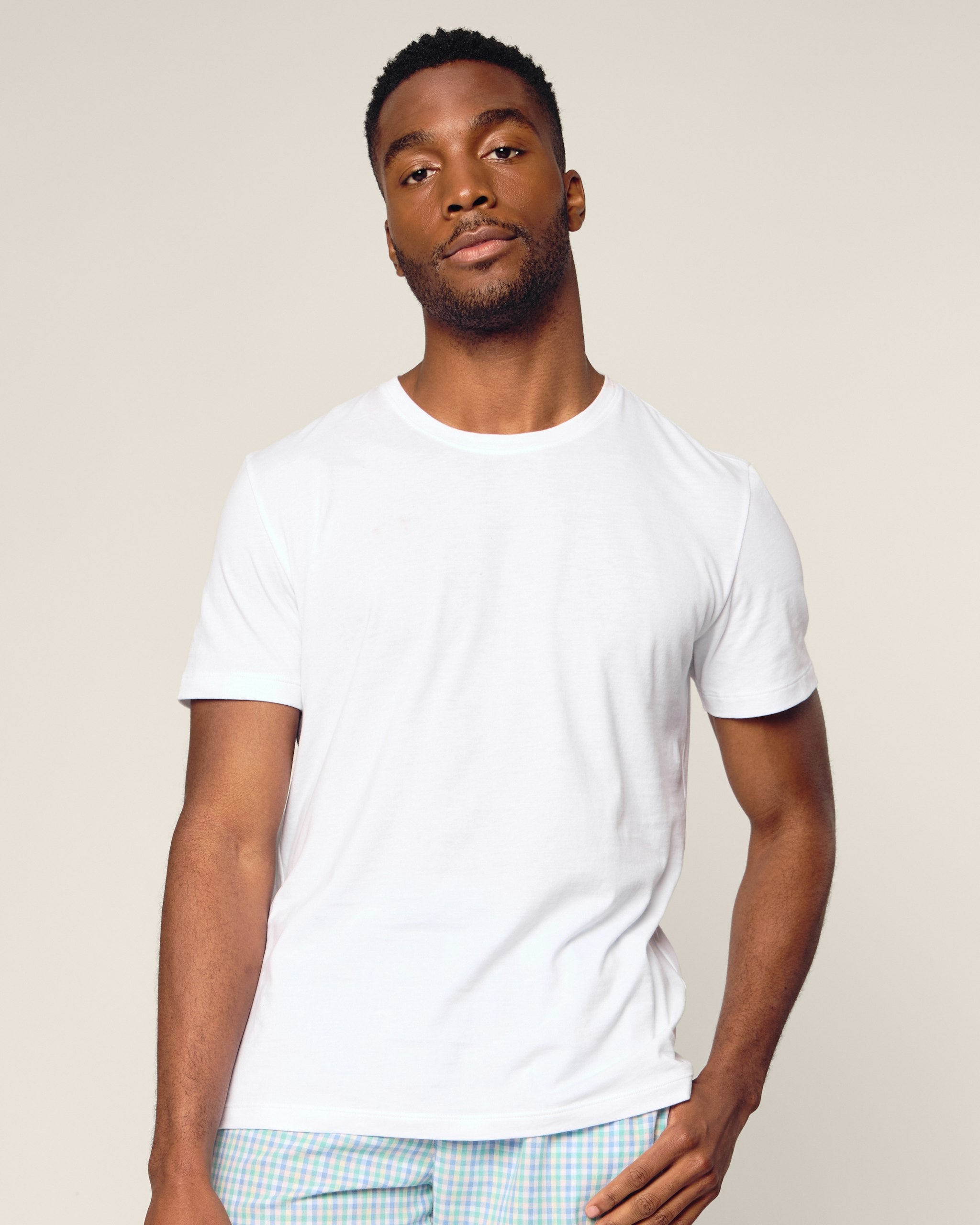 Men's Pima Crew Neck Short Sleeve Top in Navy in White#Color_White