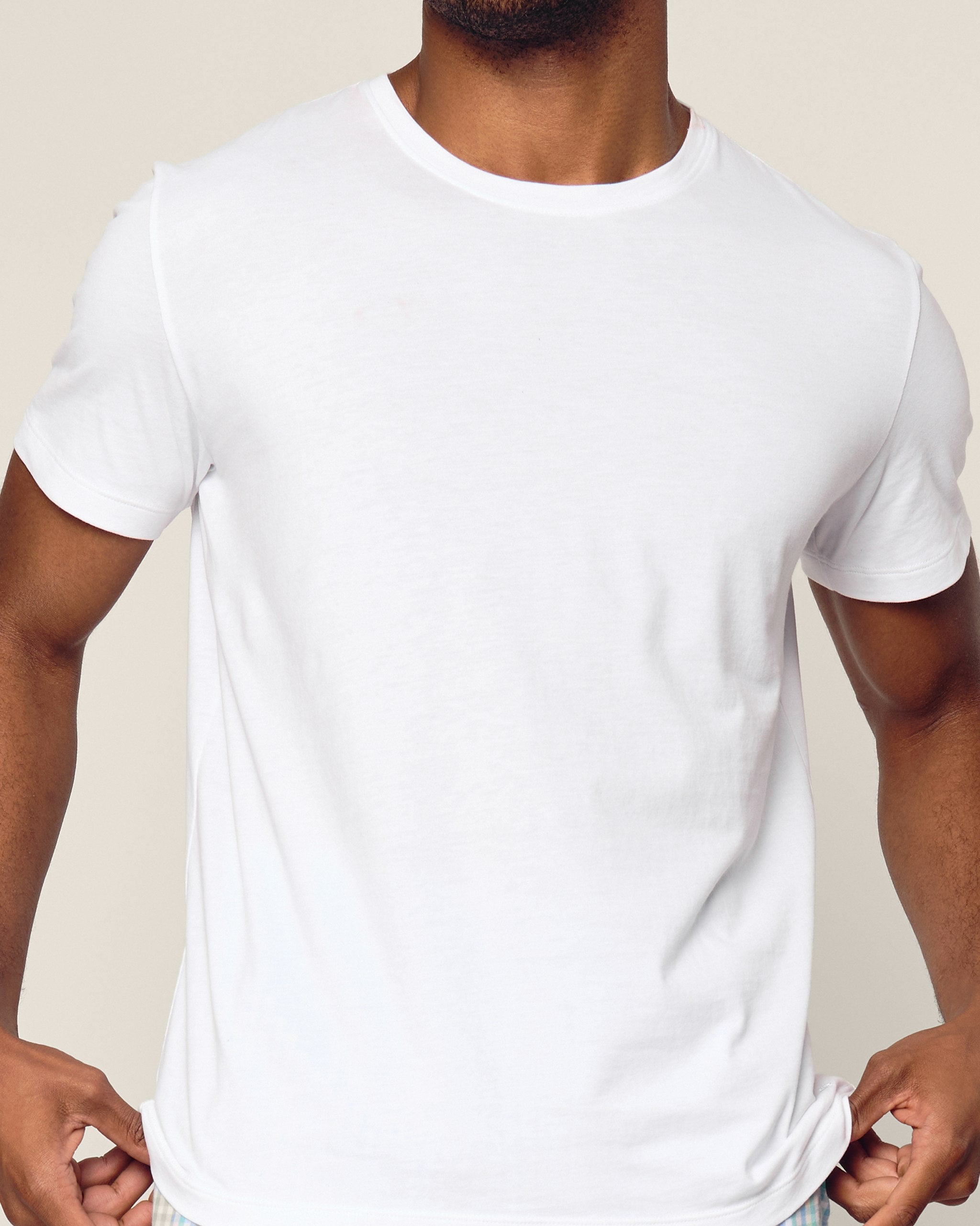 Men's Pima Crew Neck Short Sleeve Top in Navy in White#Color_White