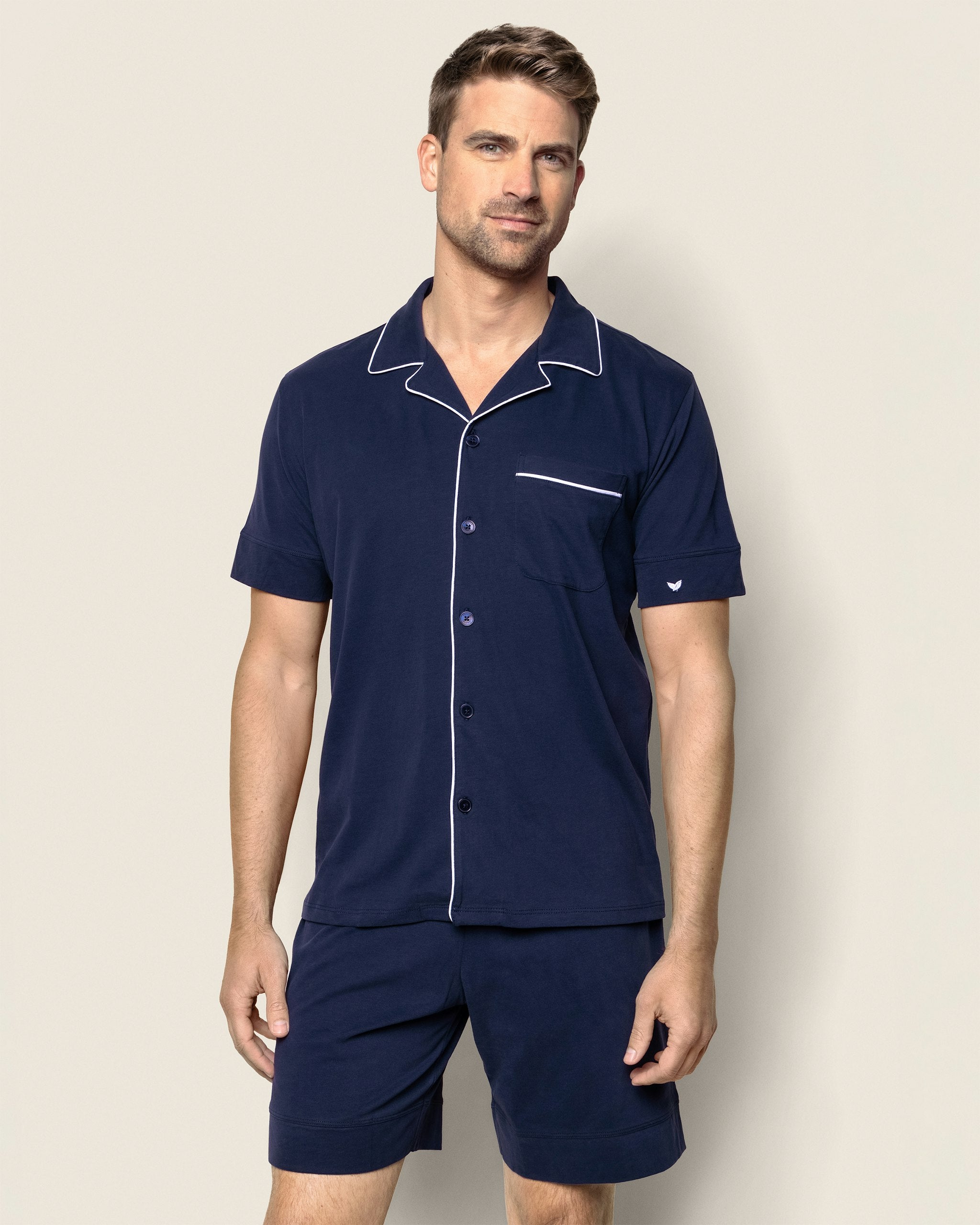 Men's Pima Pajama Short Set in Navy in Navy#Color_Navy
