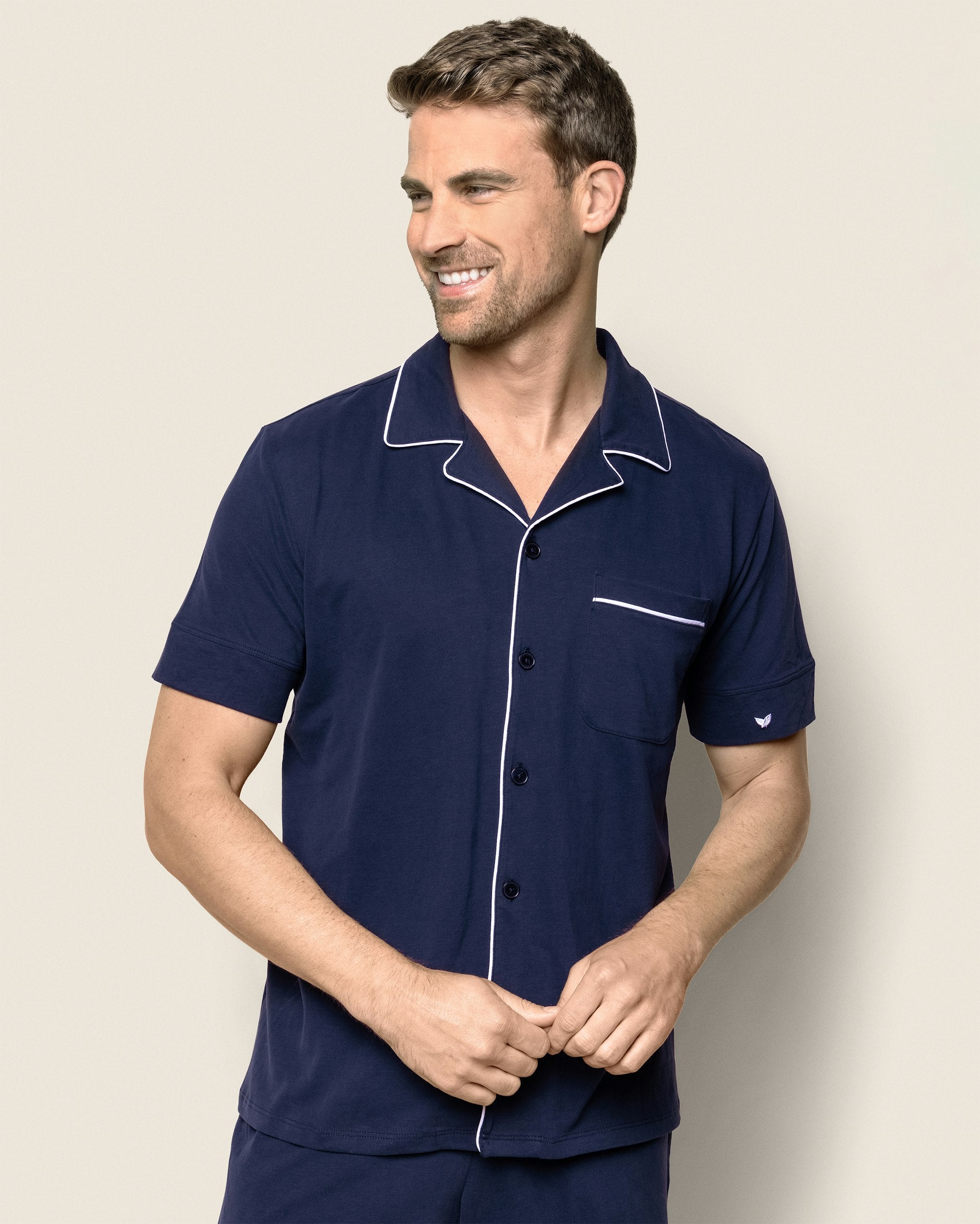 Men's Pima Pajama Short Set in Navy in Navy#Color_Navy