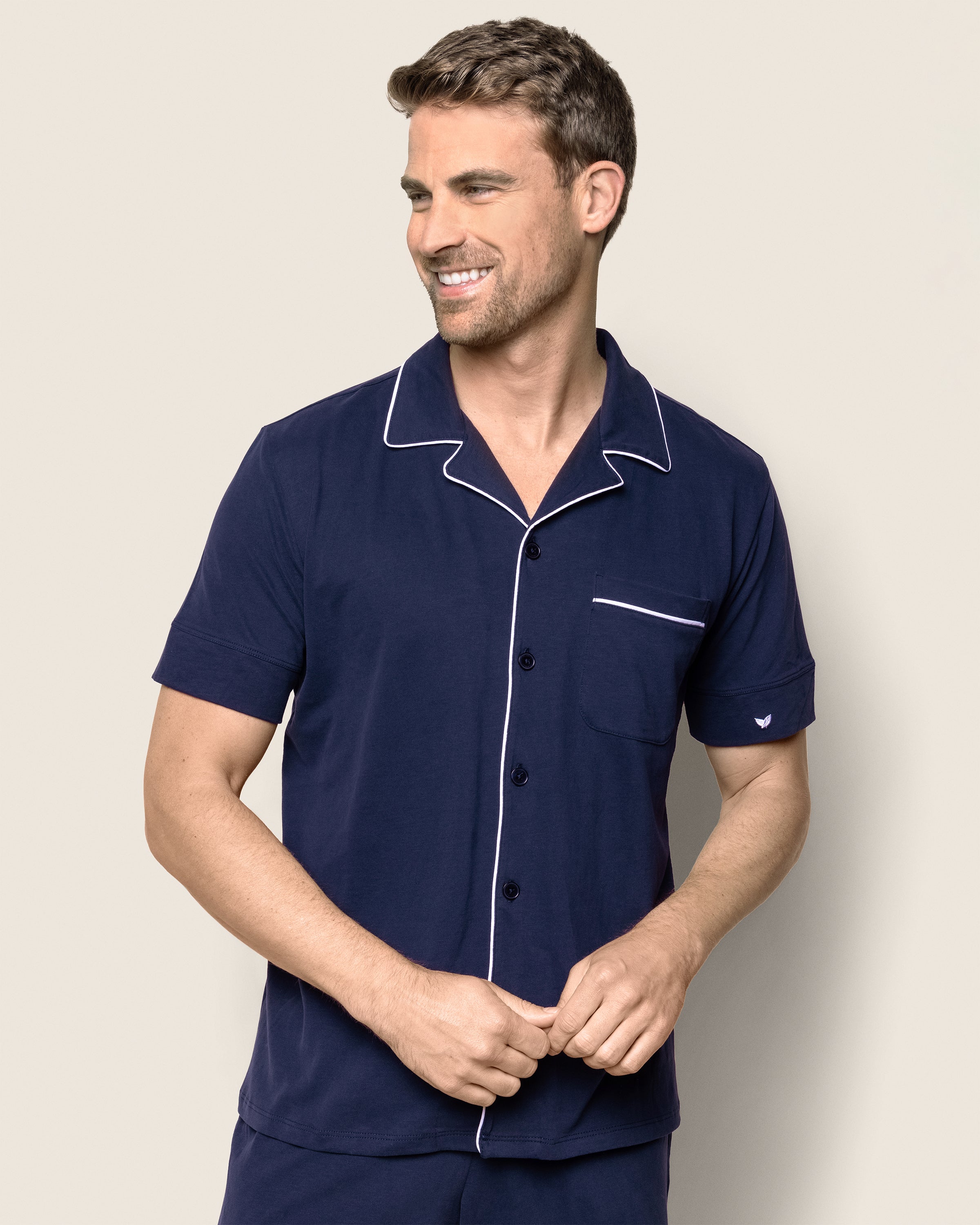 Men's Pima Pajama Short Set in Navy in Navy#Color_Navy