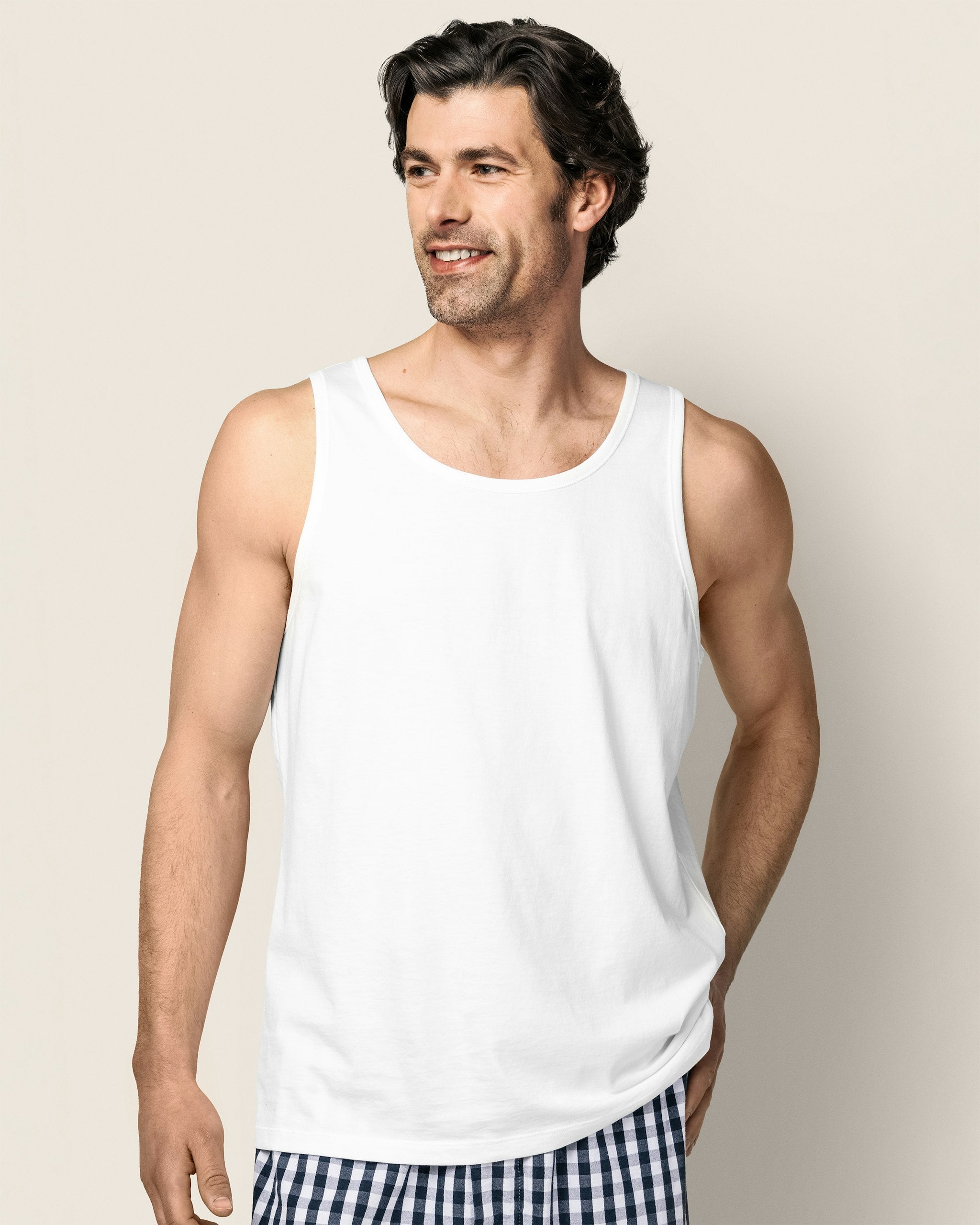 Men's Pima Tank Top in Dark Heather Grey in White#Color_White