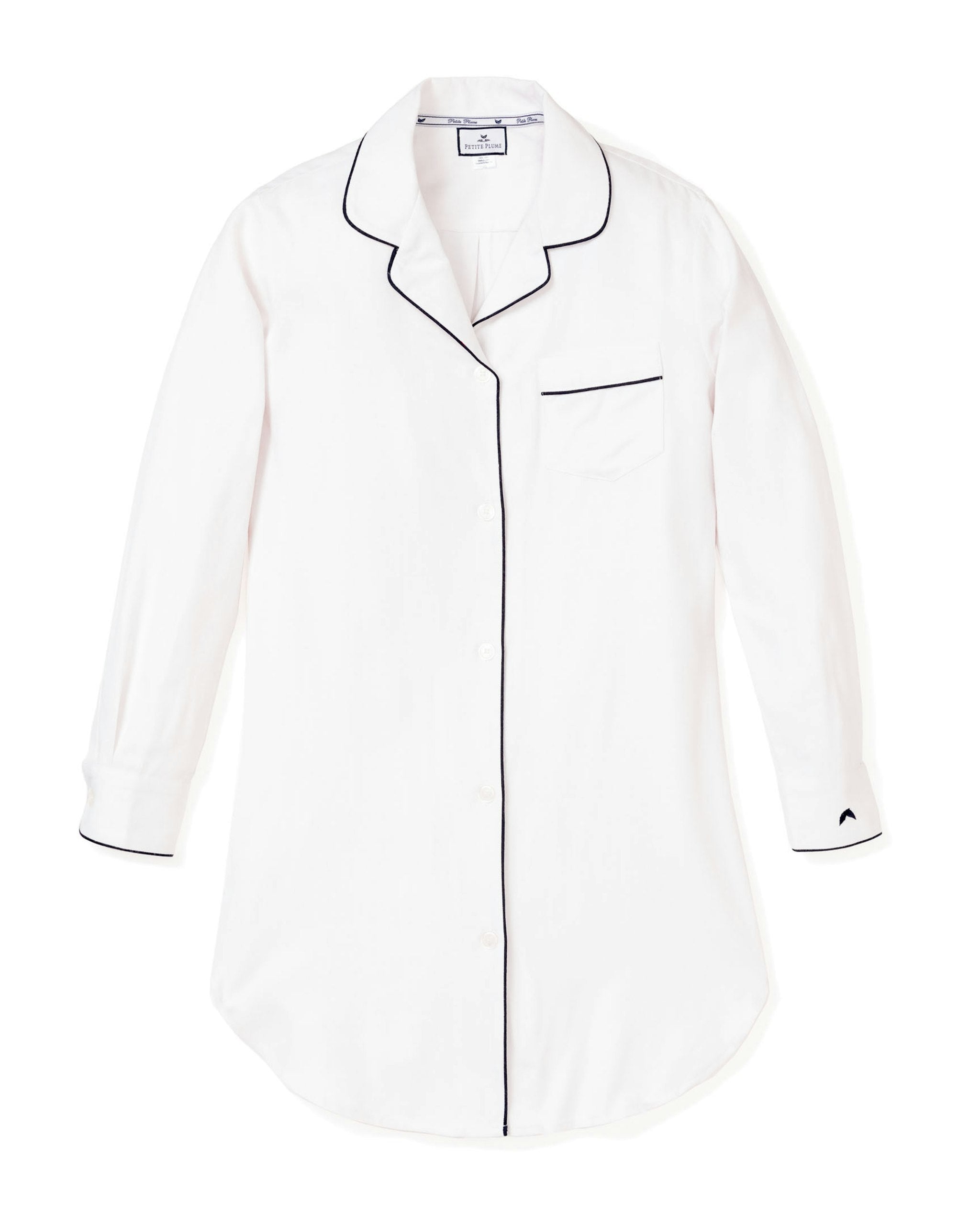 Women's Pima Nightshirt in Black in White#Color_White