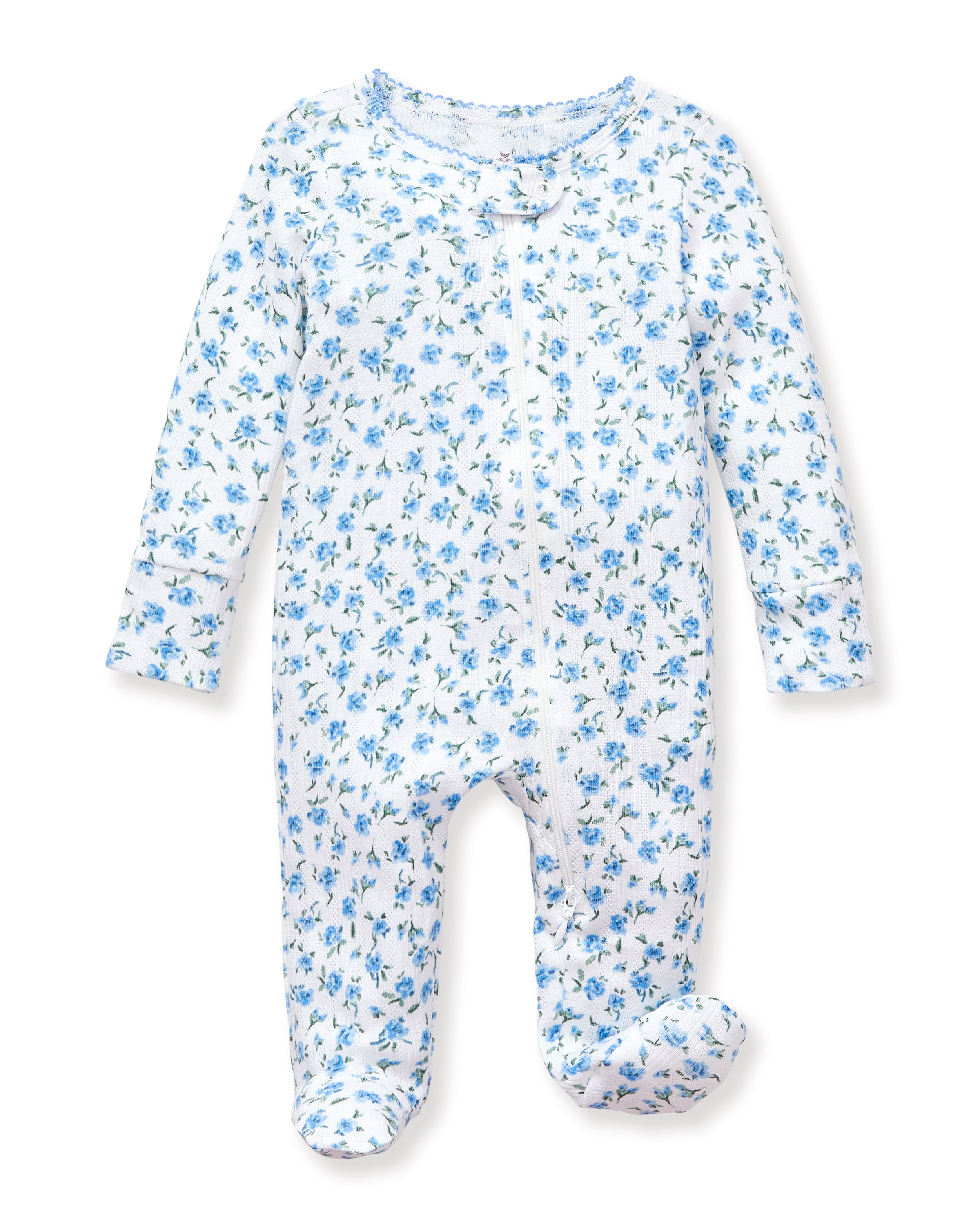 Baby's Pointelle Footie Romper in Blue Floral