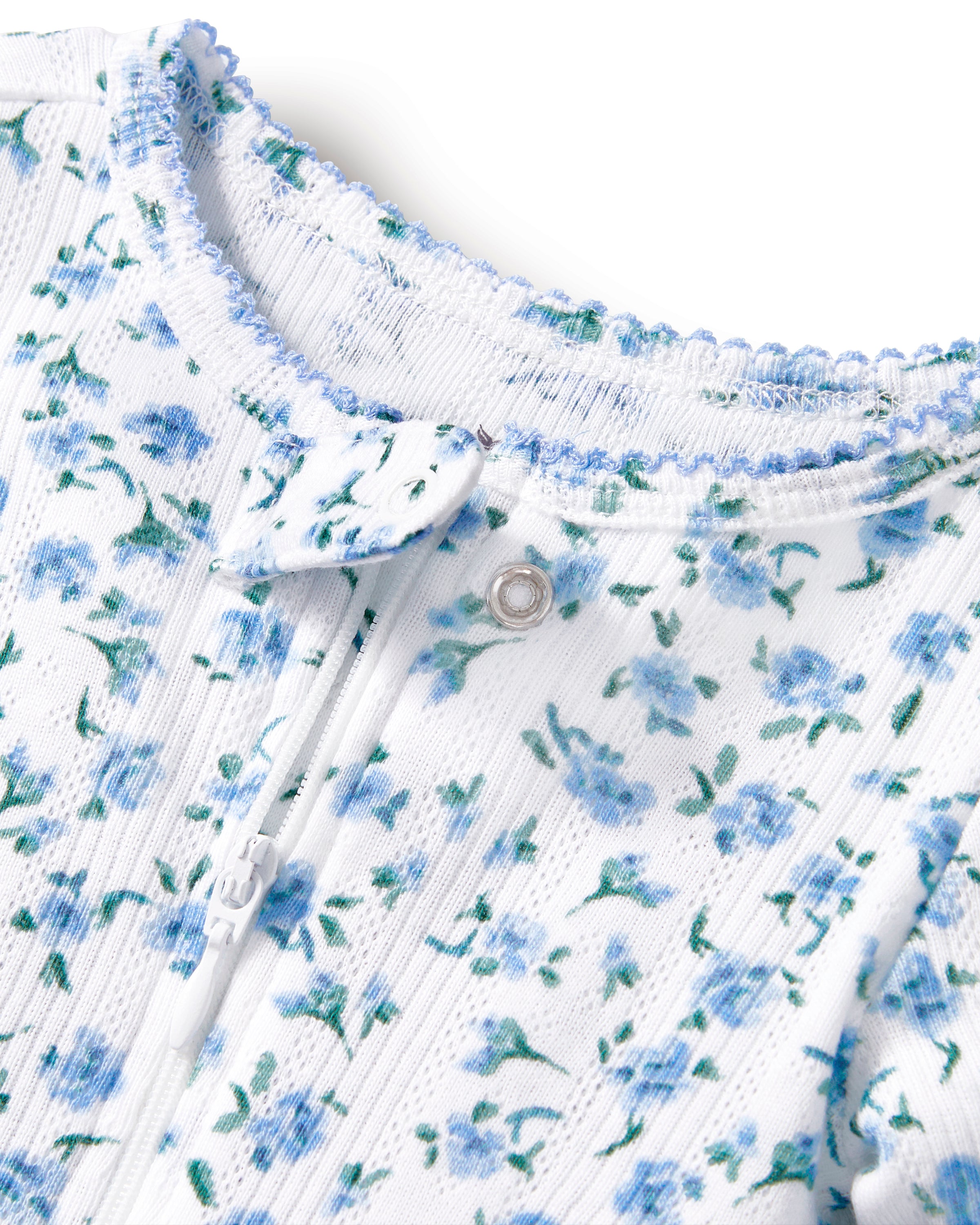 Baby's Pointelle Footie Romper in Blue Floral