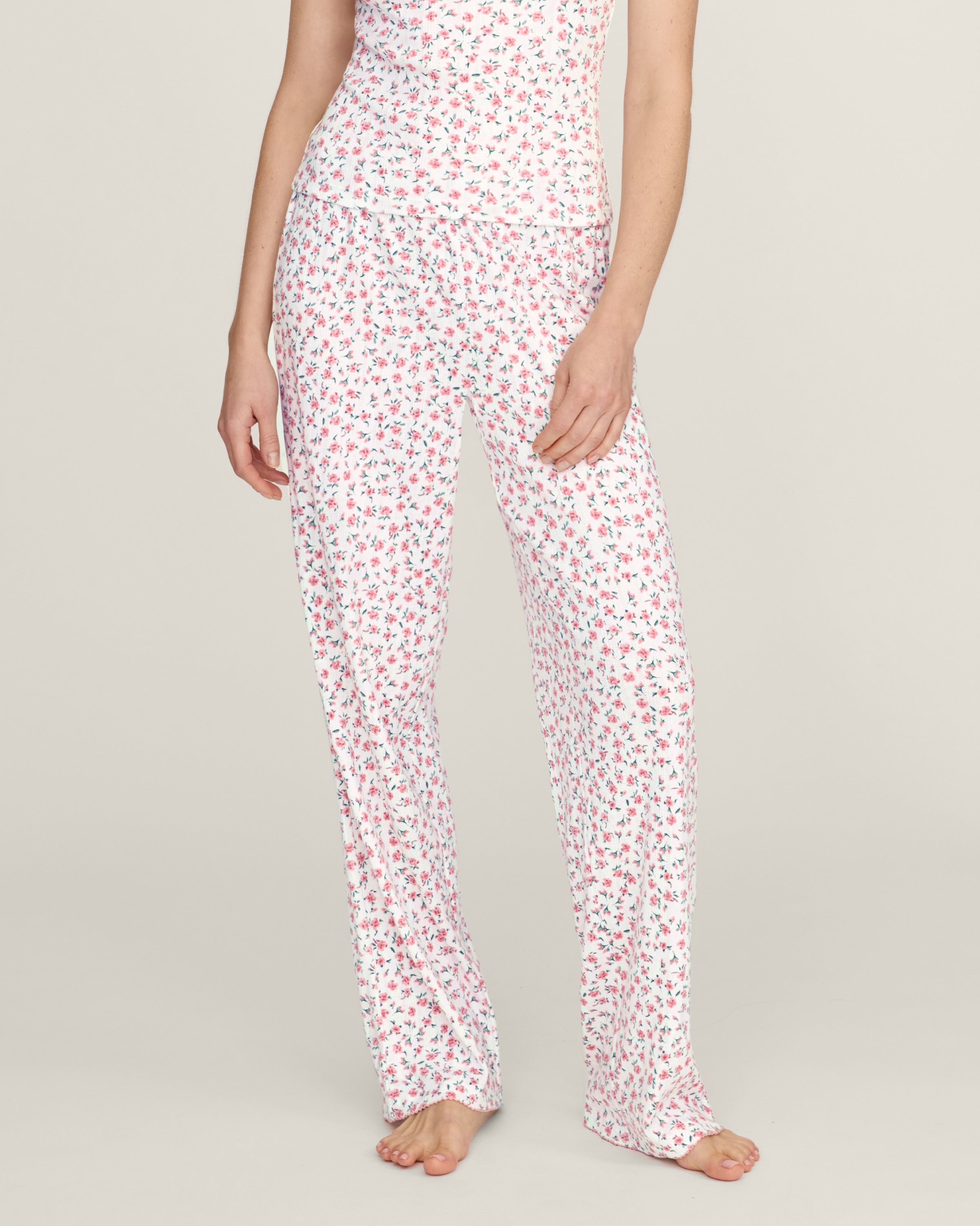 Women's Pointelle Pant in Pink Floral