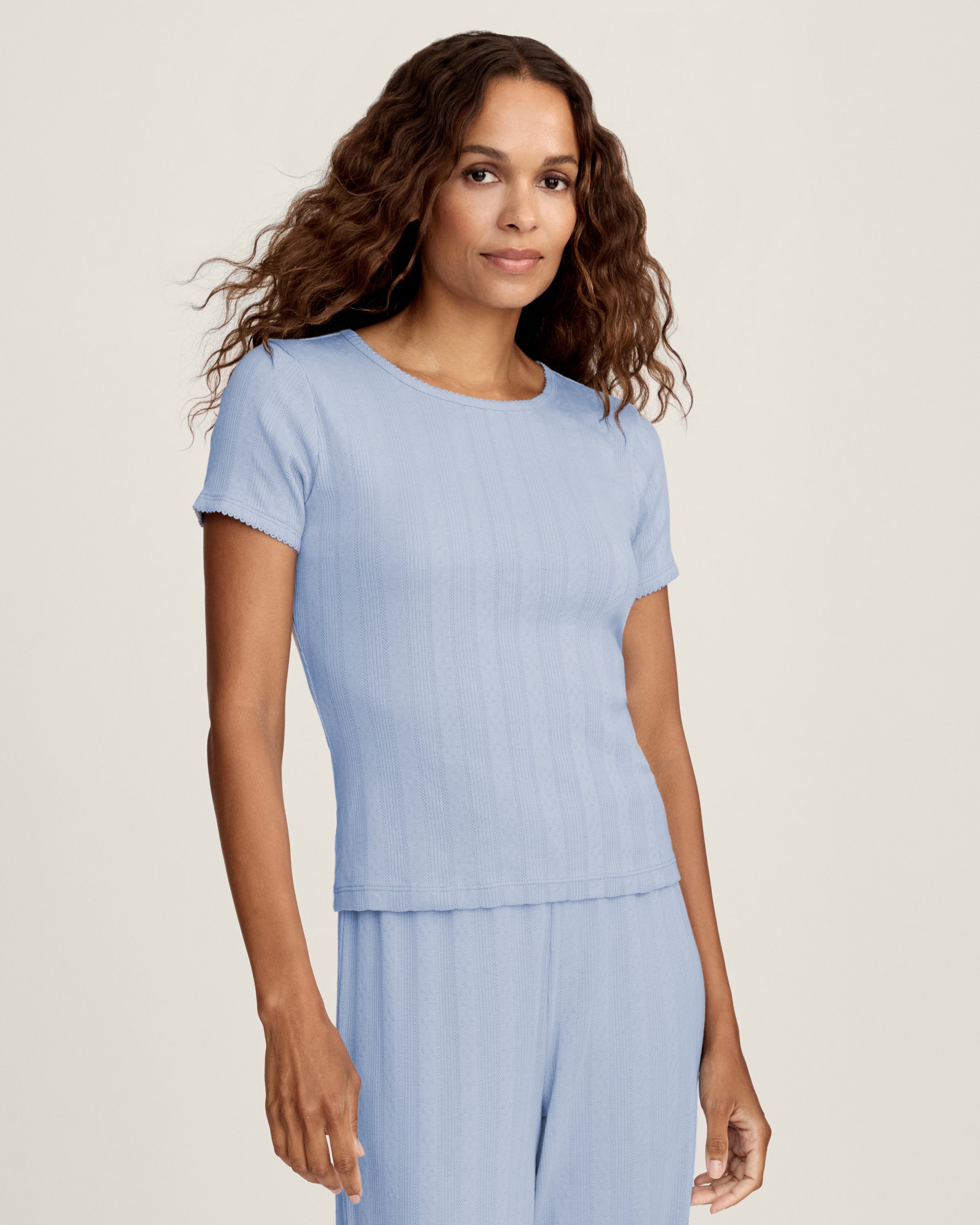 Women's Pointelle T-Shirt in Periwinkle