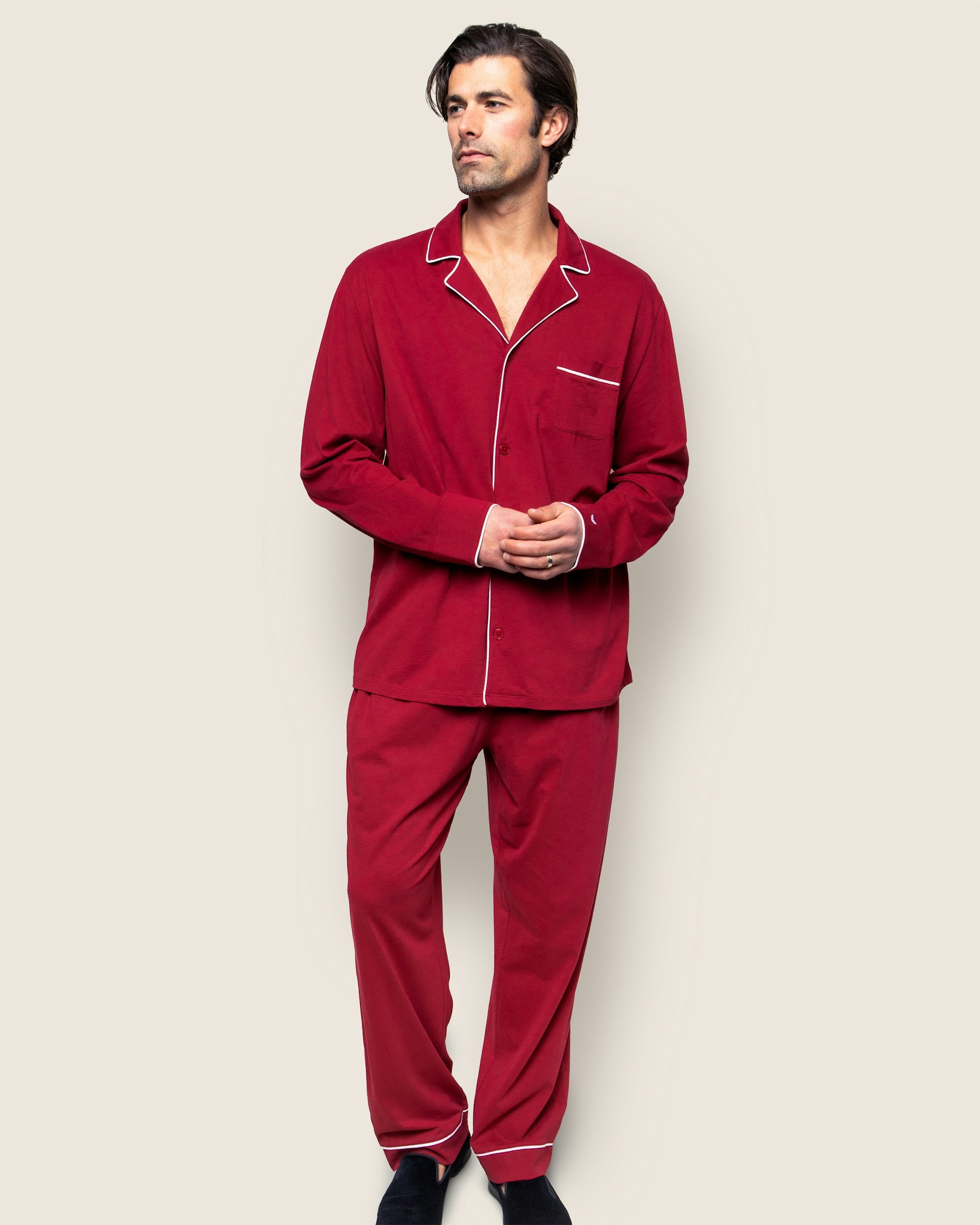Men's Pima Pajama Set in Mystique Blue in Bordeaux#Color_Bordeaux
