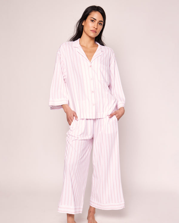The Olivia Wide Leg Pima Pajama Set in Pink Stripe