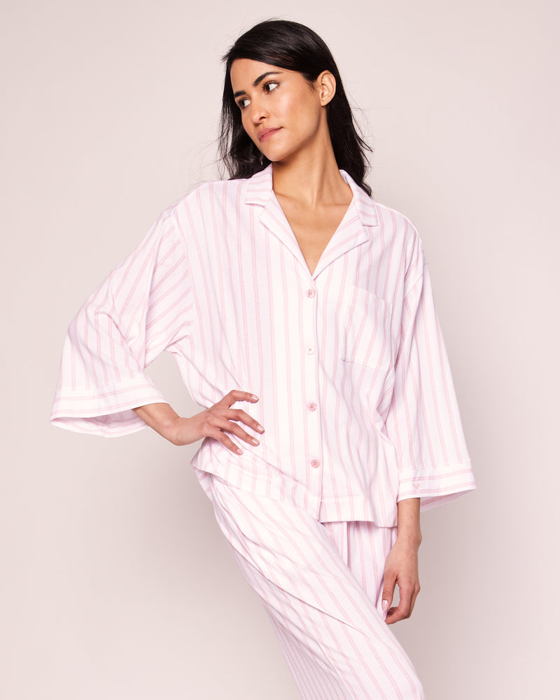 The Olivia Wide Leg Pima Pajama Set in Pink Stripe