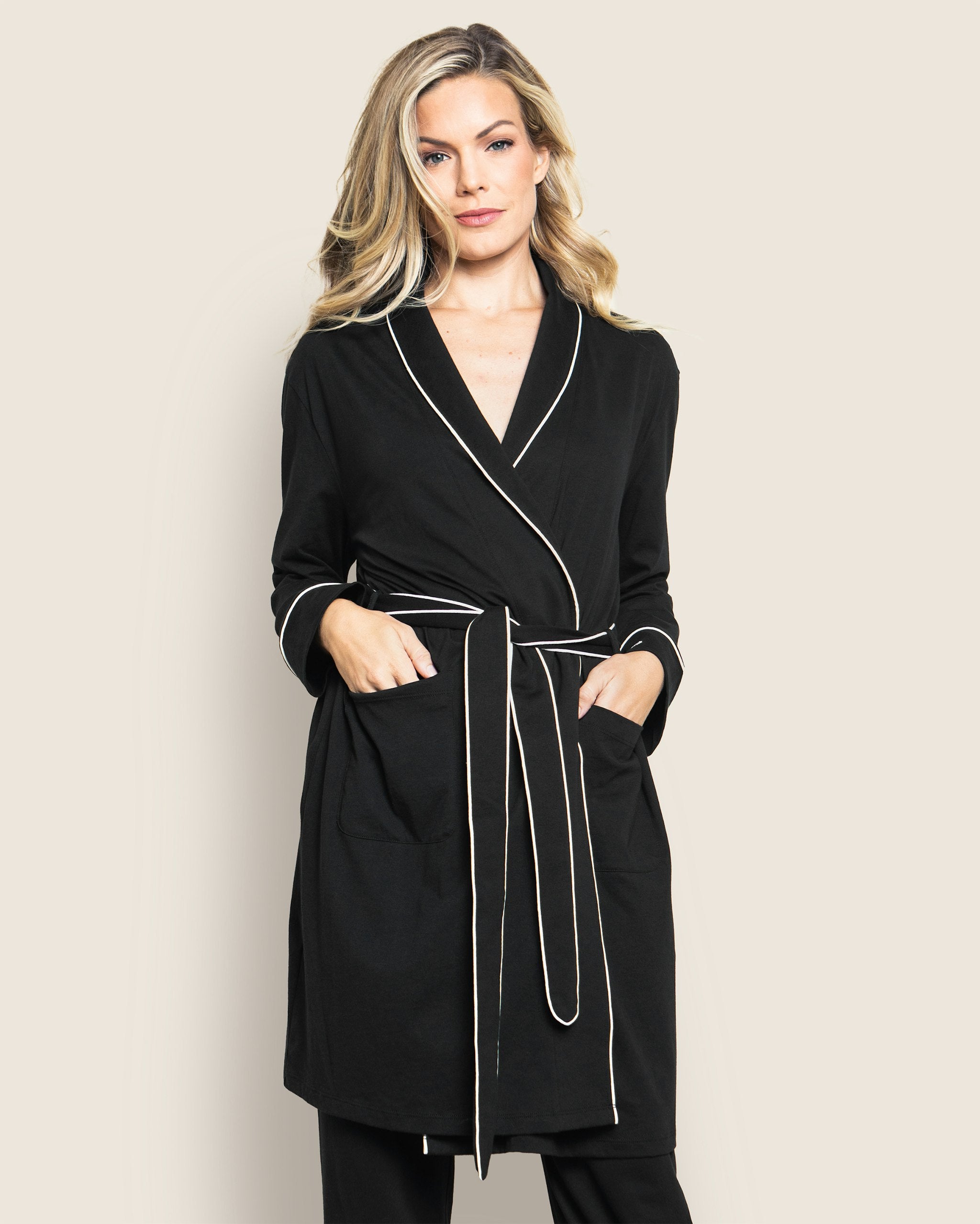 Women's Pima Robe in Navy in Black#Color_Black