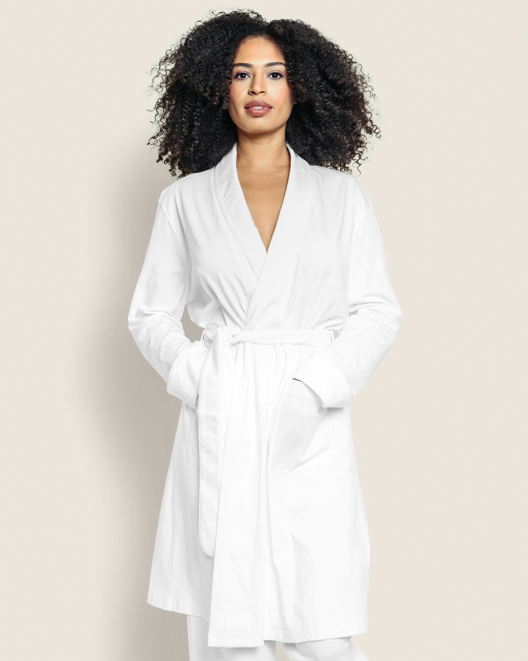Women's Pima Robe in Navy in White#Color_White
