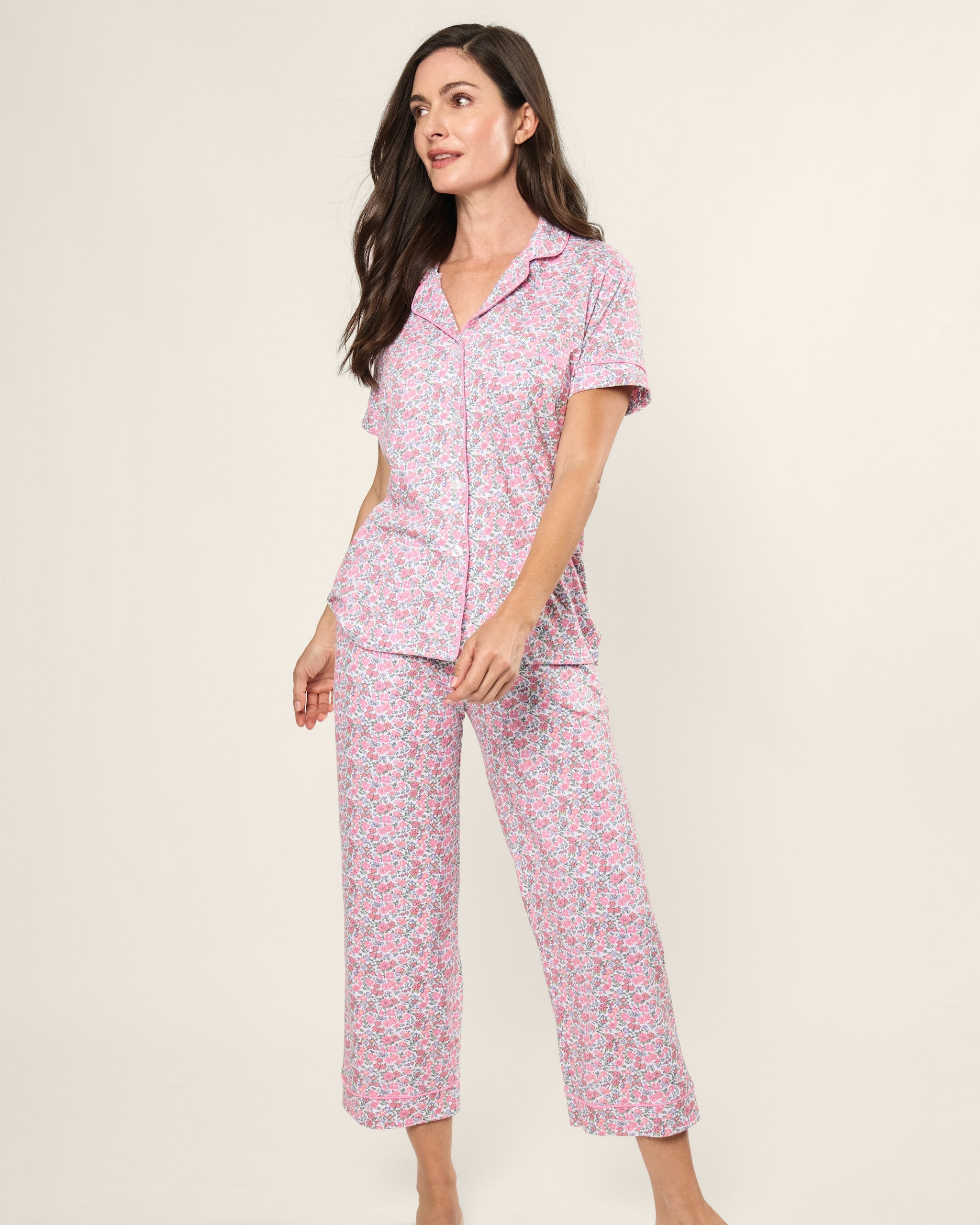 Women's Pima Crop Set in Fleurs de Rose in Fleurs de Rose#Color_Fleurs de Rose