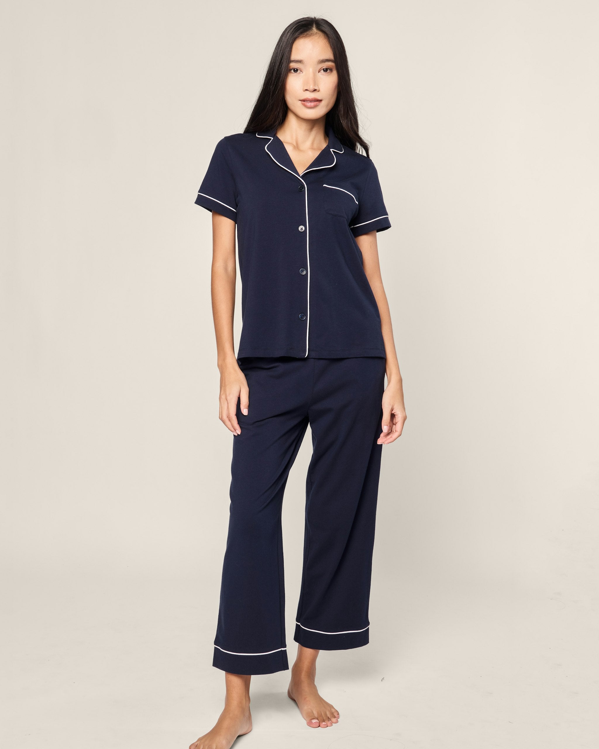 Women's Pima Crop Set in Navy in Navy#Color_Navy