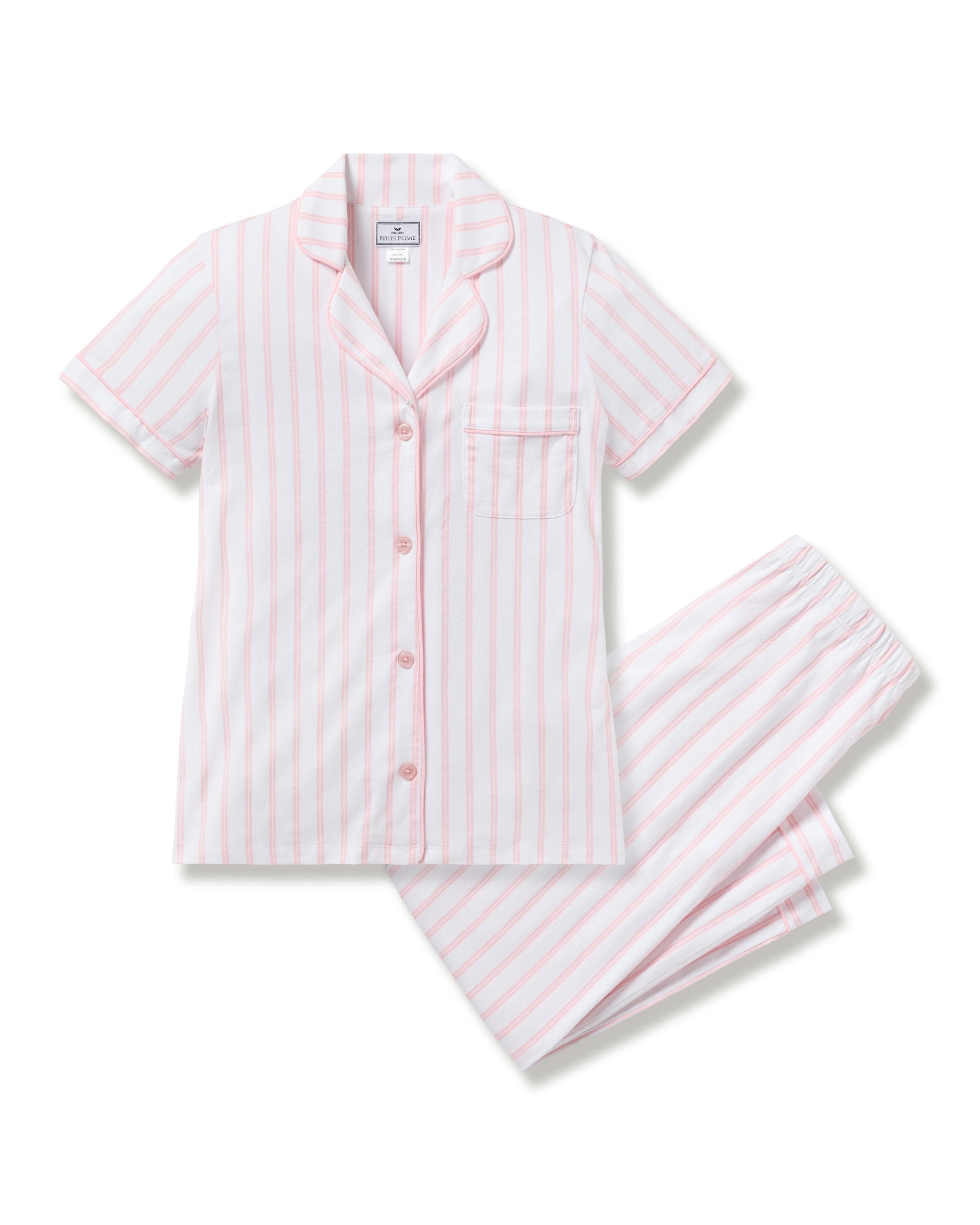 Women's Pima Crop Set in Navy in Pink and White Stripe#Color_Pink and White Stripe