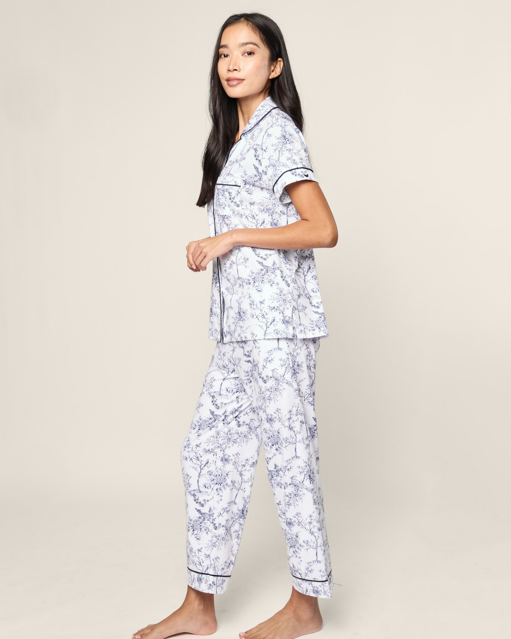 Women's Pima Crop Set in Fleurs de Rose in Timeless Toile#Color_Timeless Toile
