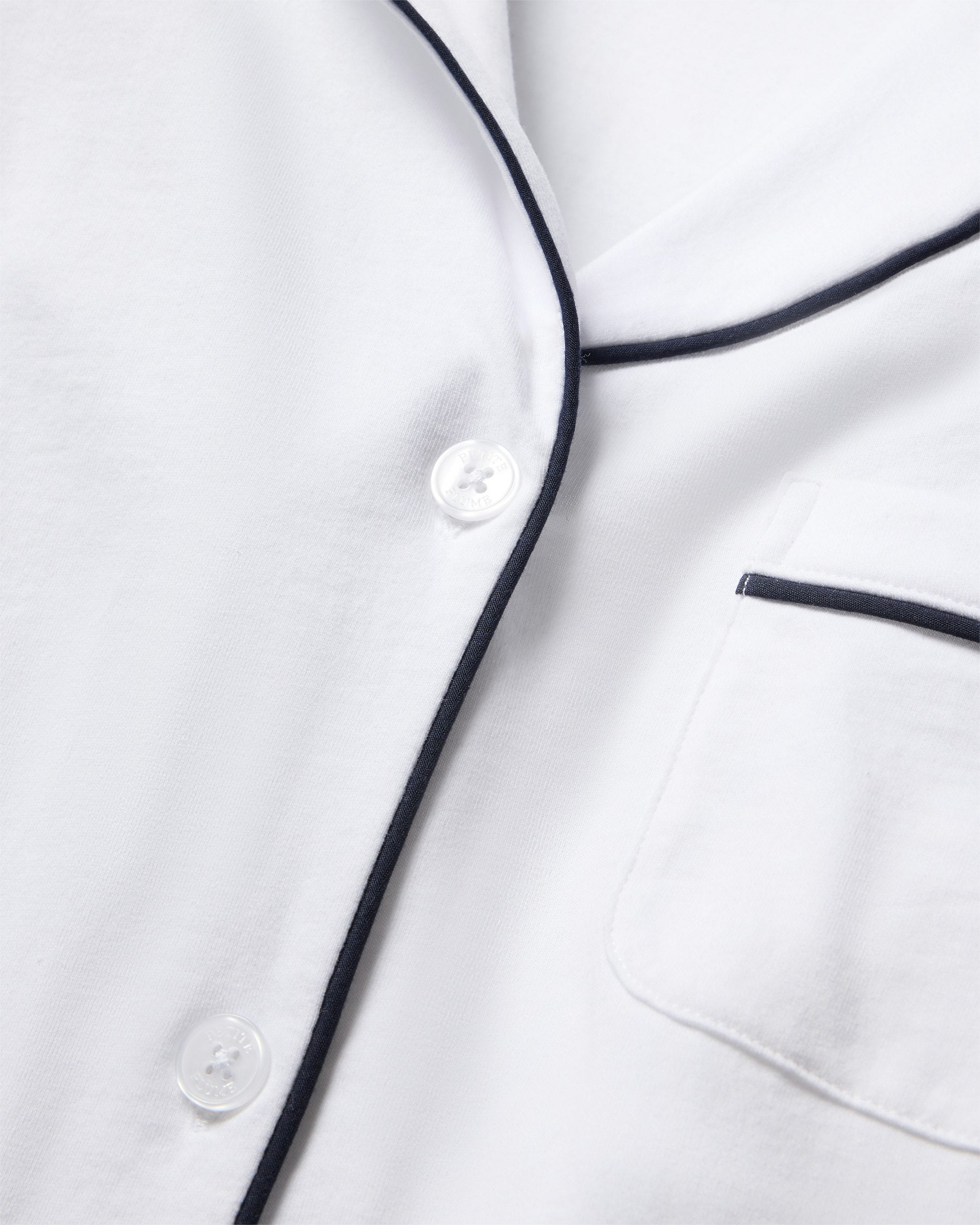 Women's Pima Crop Set in Navy in White with Navy Piping#Color_White with Navy Piping