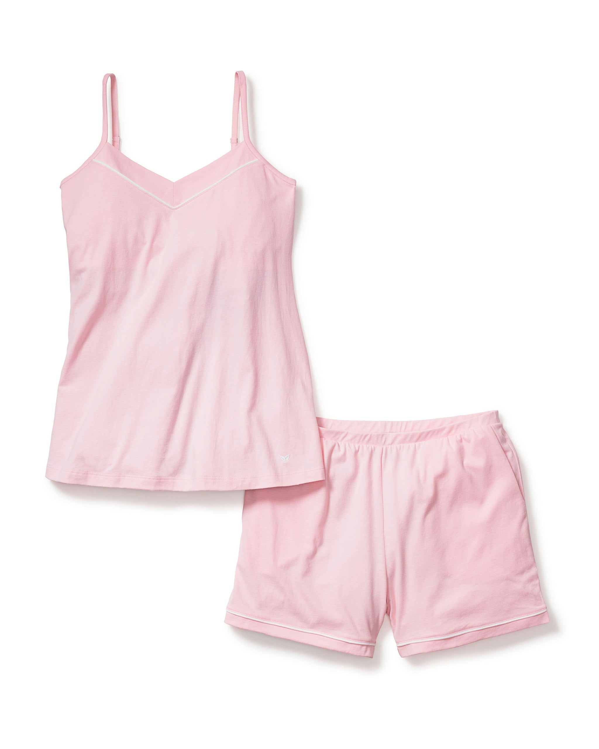 Pink tank top and shorts set on a white background