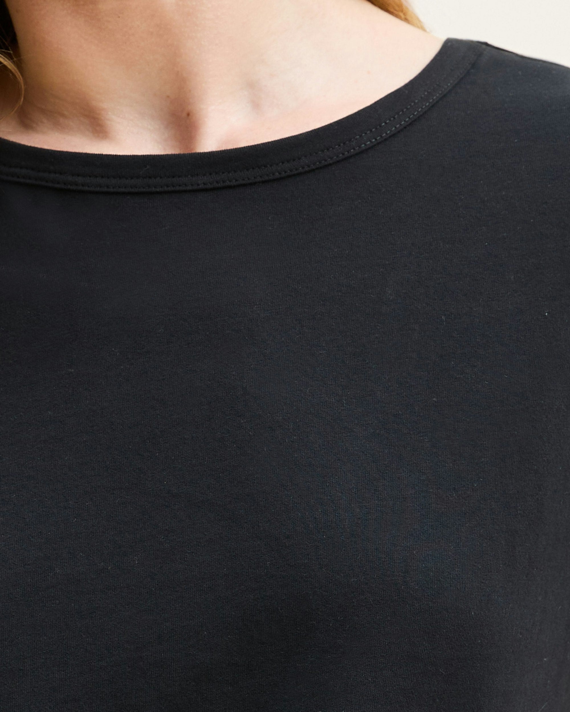 Women's Pima Essential Crew Neck Tee in White in Black#Color_Black