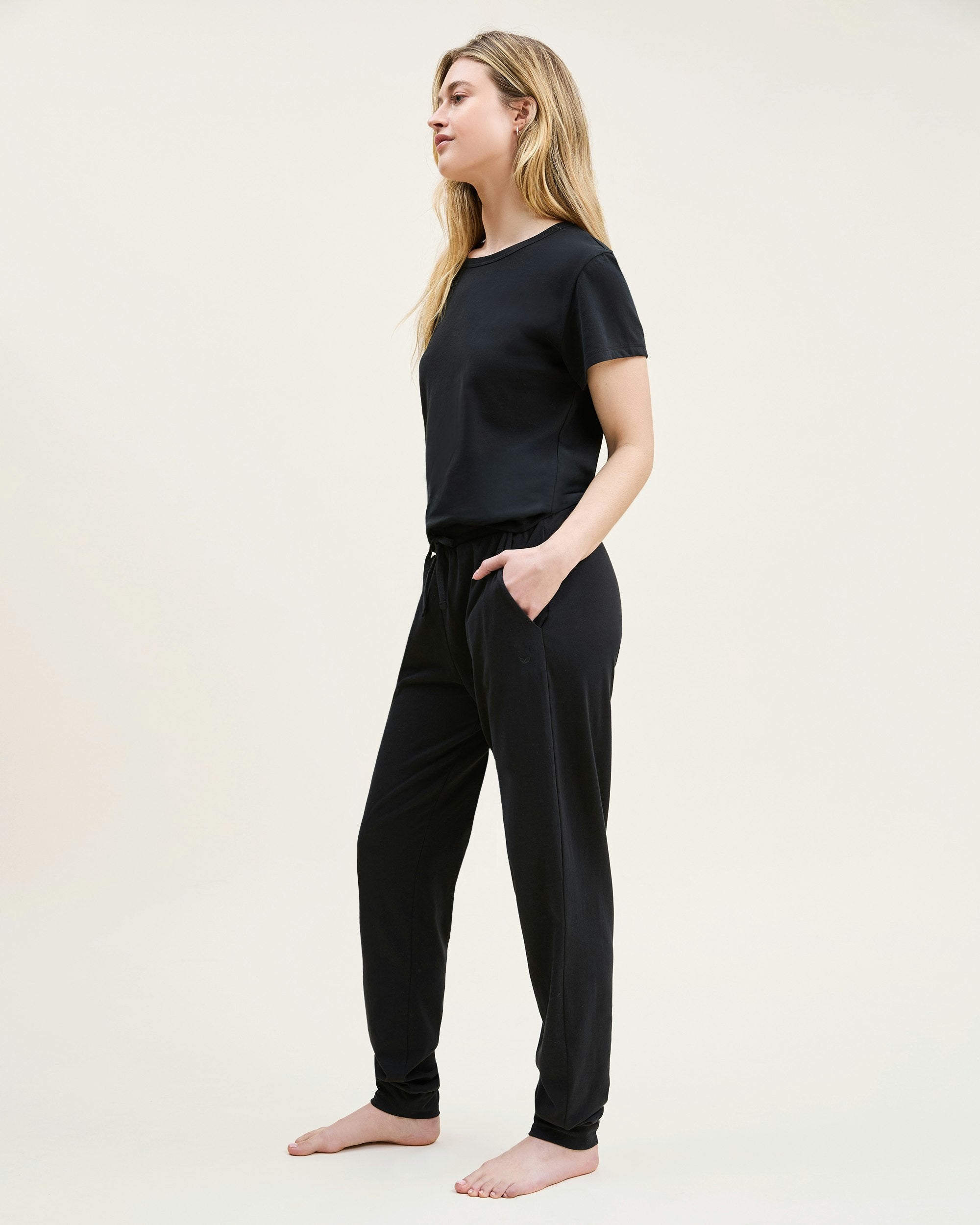 Women's Pima Essential Crew Neck Tee in White in Black#Color_Black