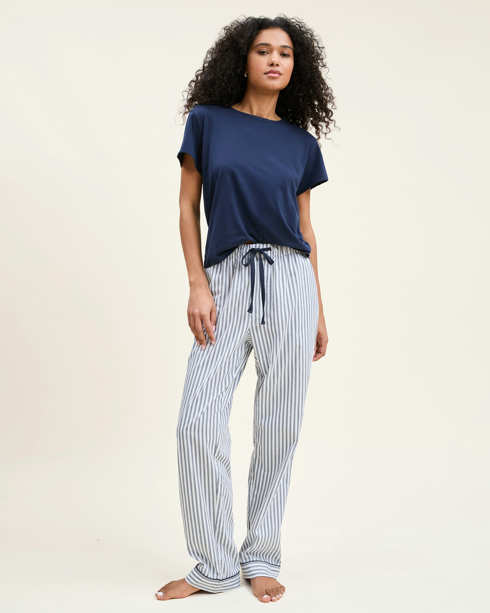 Women's Pima Essential Crew Neck Tee in White in Navy#Color_Navy