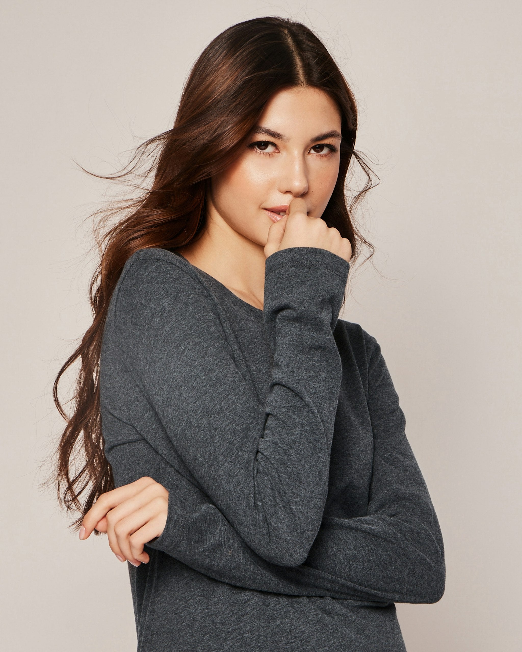 Women's Pima Long Sleeve Top in Dark Heather Grey in Dark Heather Grey#Color_Dark Heather Grey