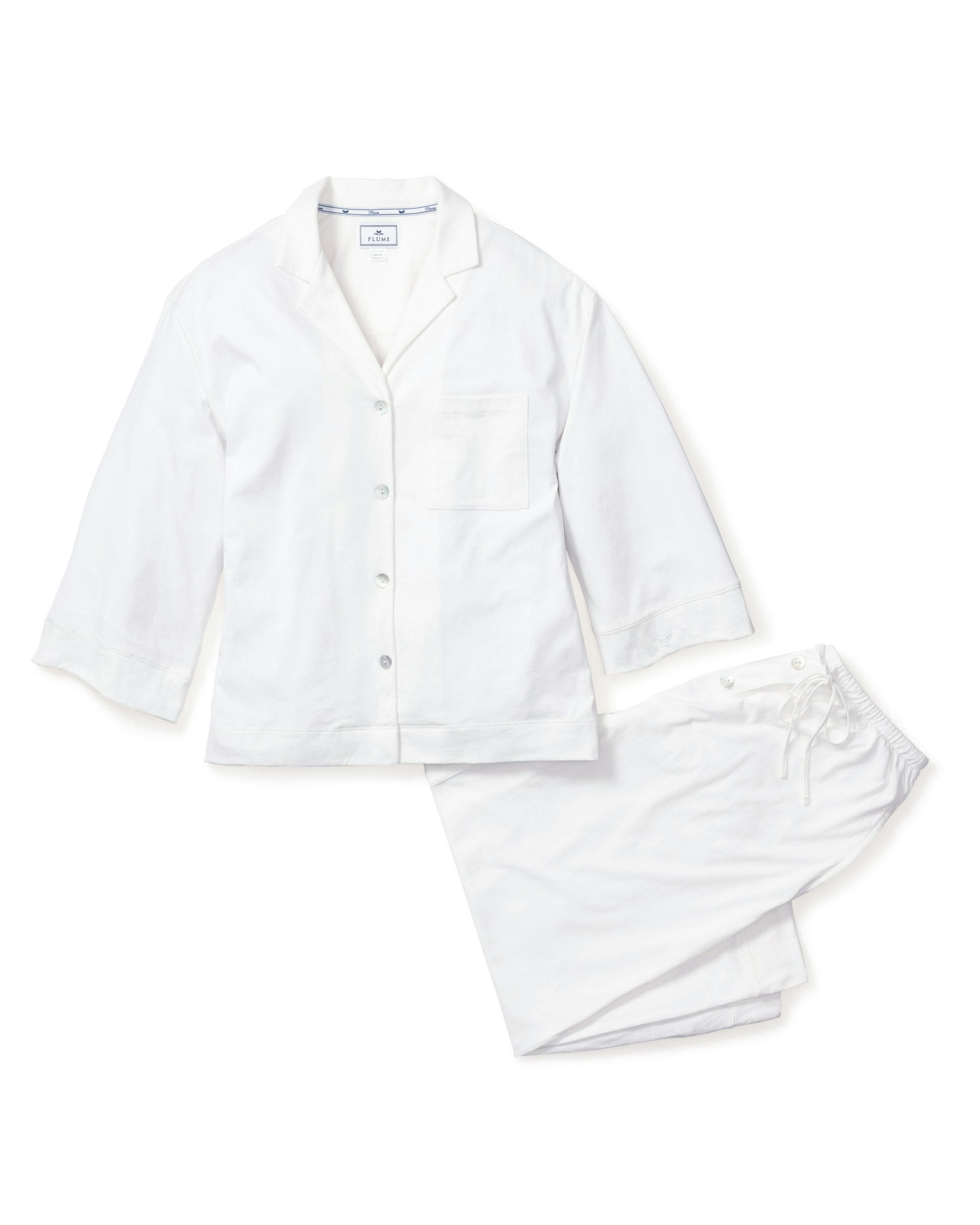 The Olivia Wide Leg Pima Pajama Set in Pink Stripe in White#Color_White
