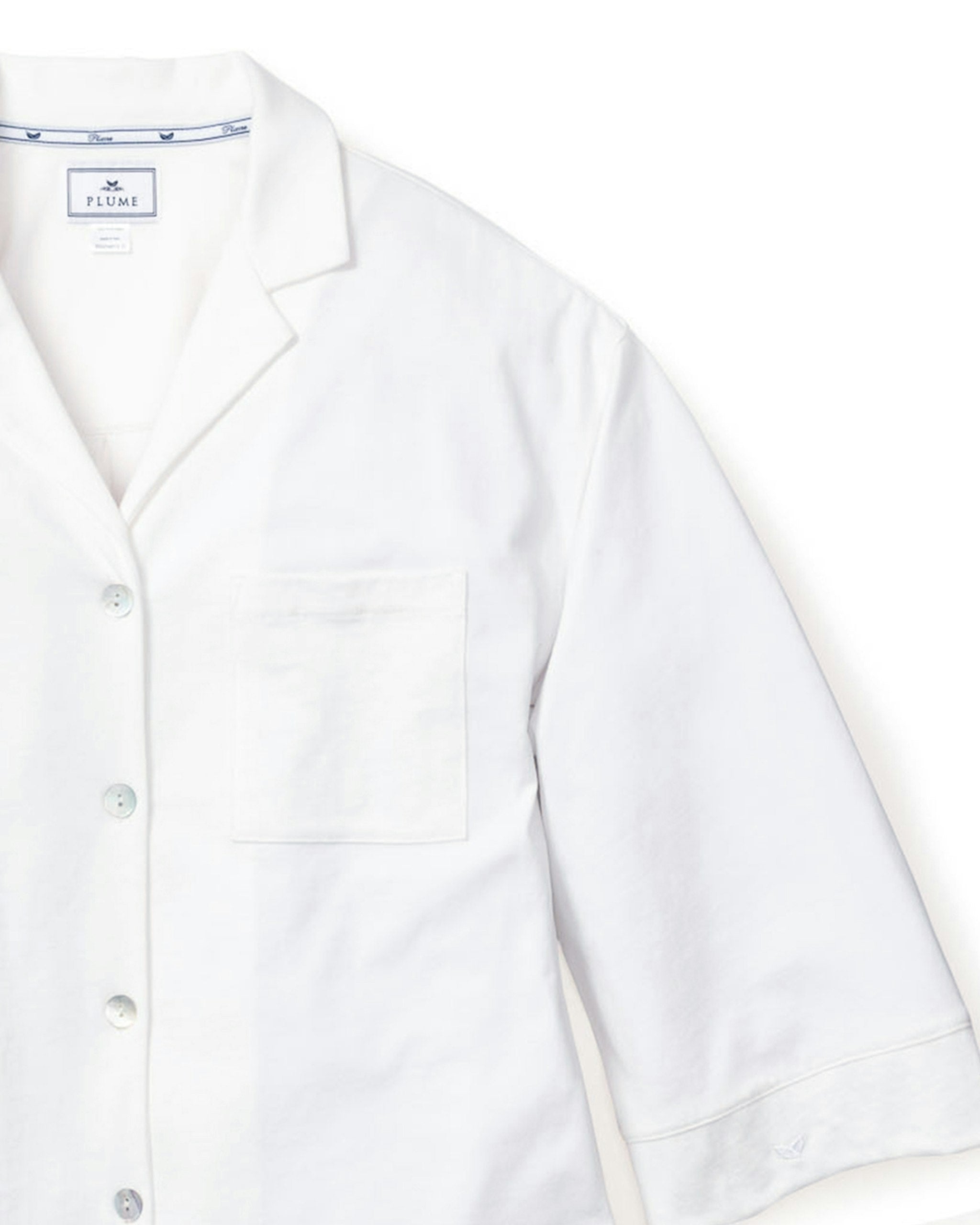 The Olivia Wide Leg Pima Pajama Set in Fleur D'Azur in White#Color_White