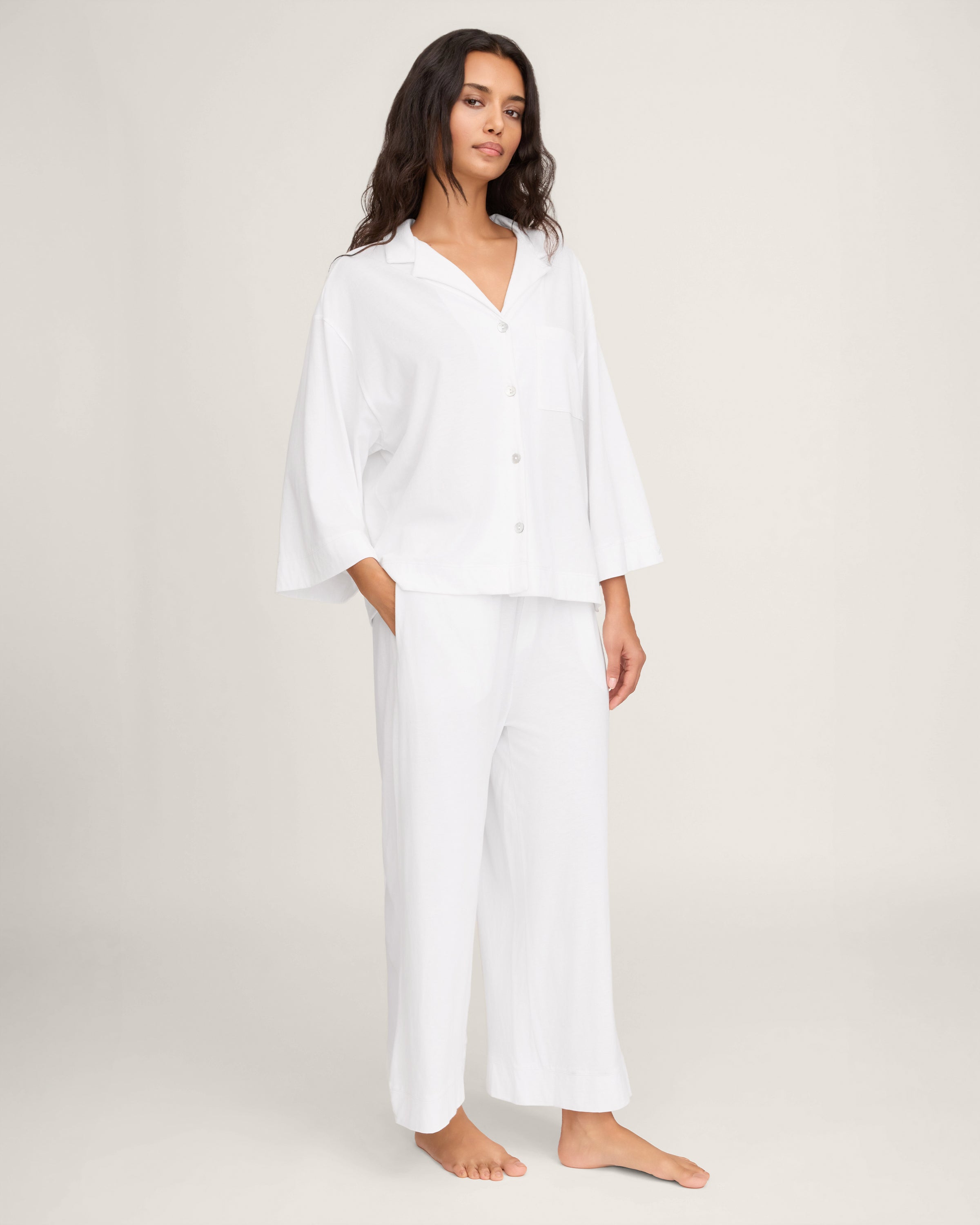 School Spirit Embroidered Olivia Wide Leg Pima Pajama Set in White