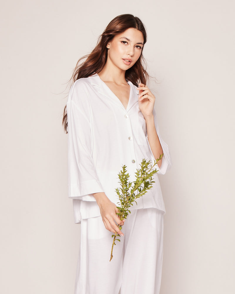 The Olivia Wide Leg Pima Pajama Set in White