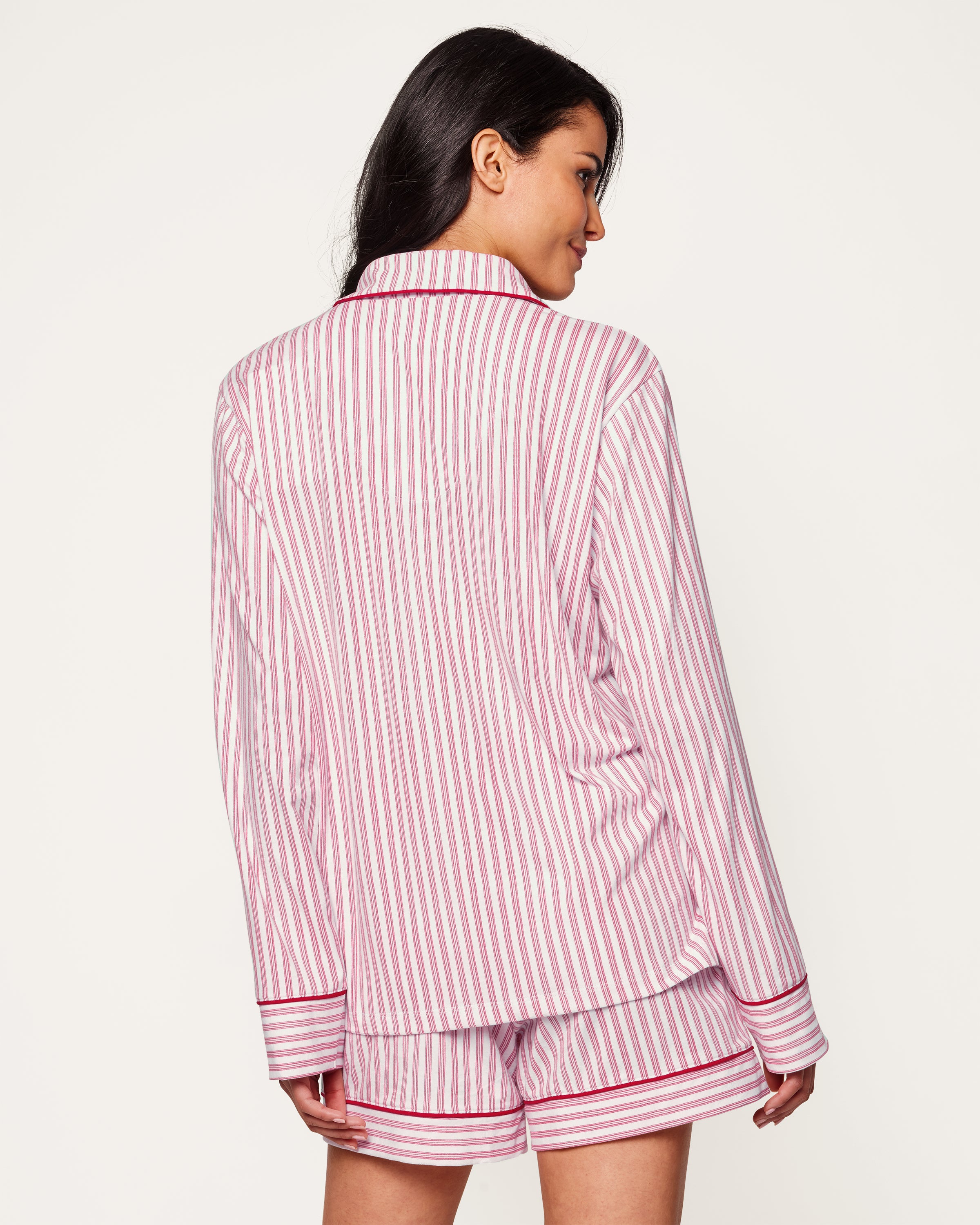 Women's Pima Long Sleeve Short Set in Antique Red Ticking