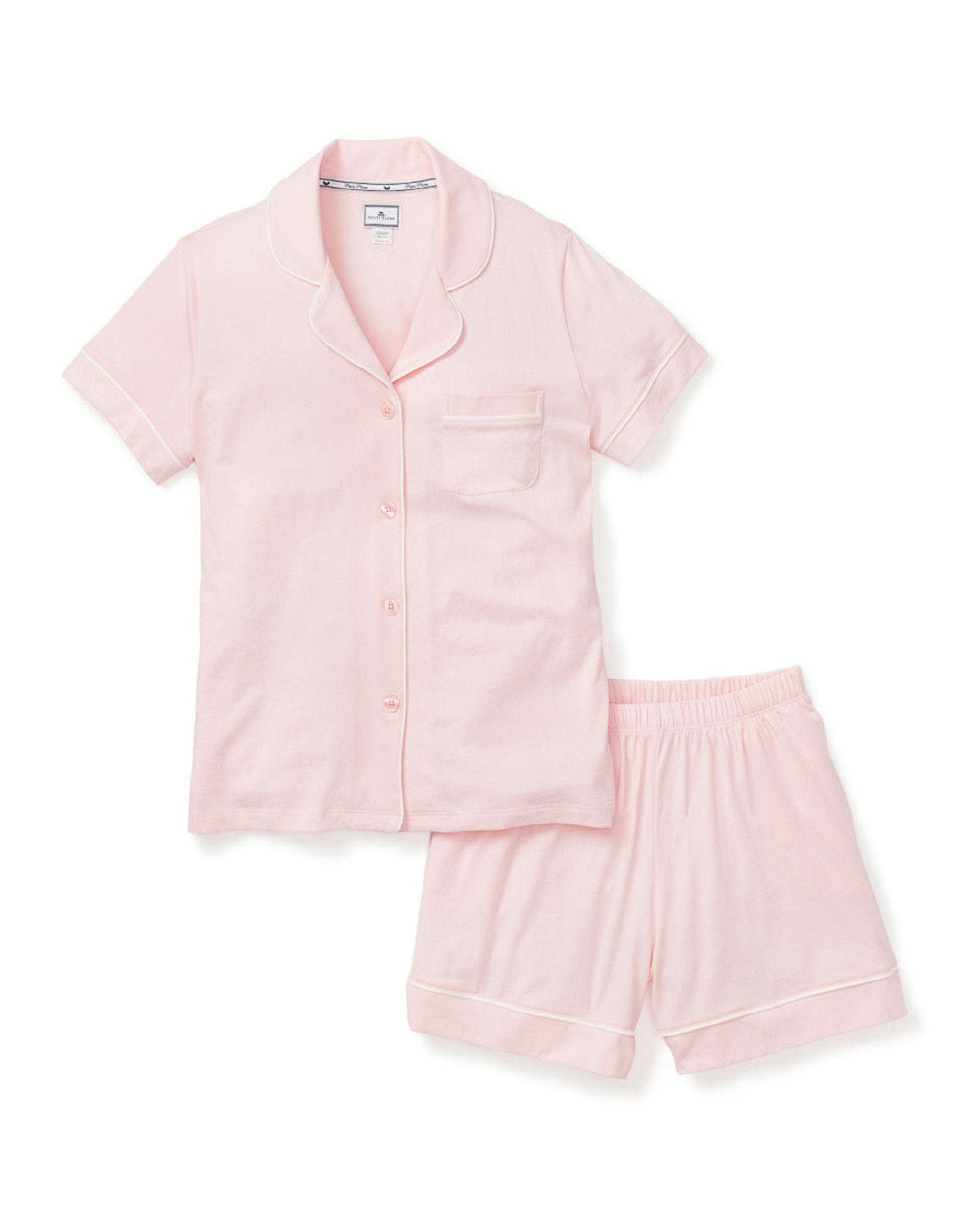Women's Pima Short Sleeve Short Set in Peach Fuzz in Pink#Color_Pink