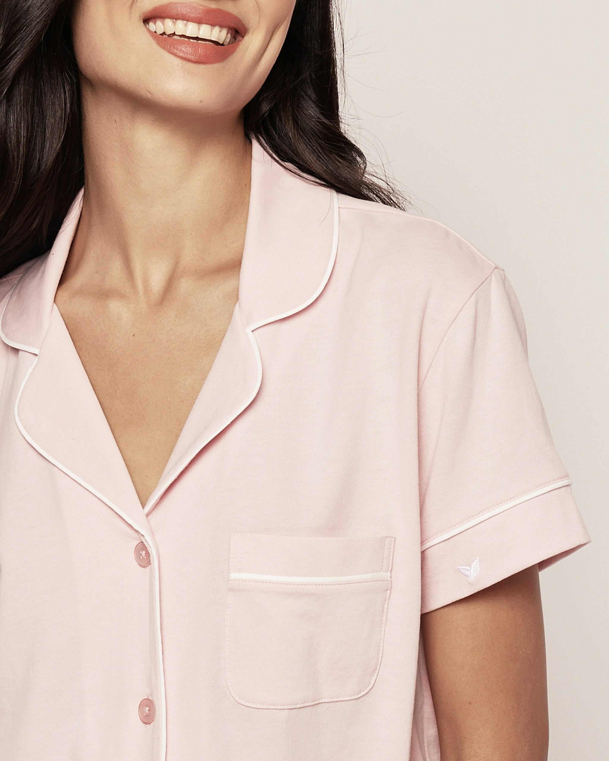 Women's Pima Short Sleeve Short Set in Peach Fuzz in Pink#Color_Pink