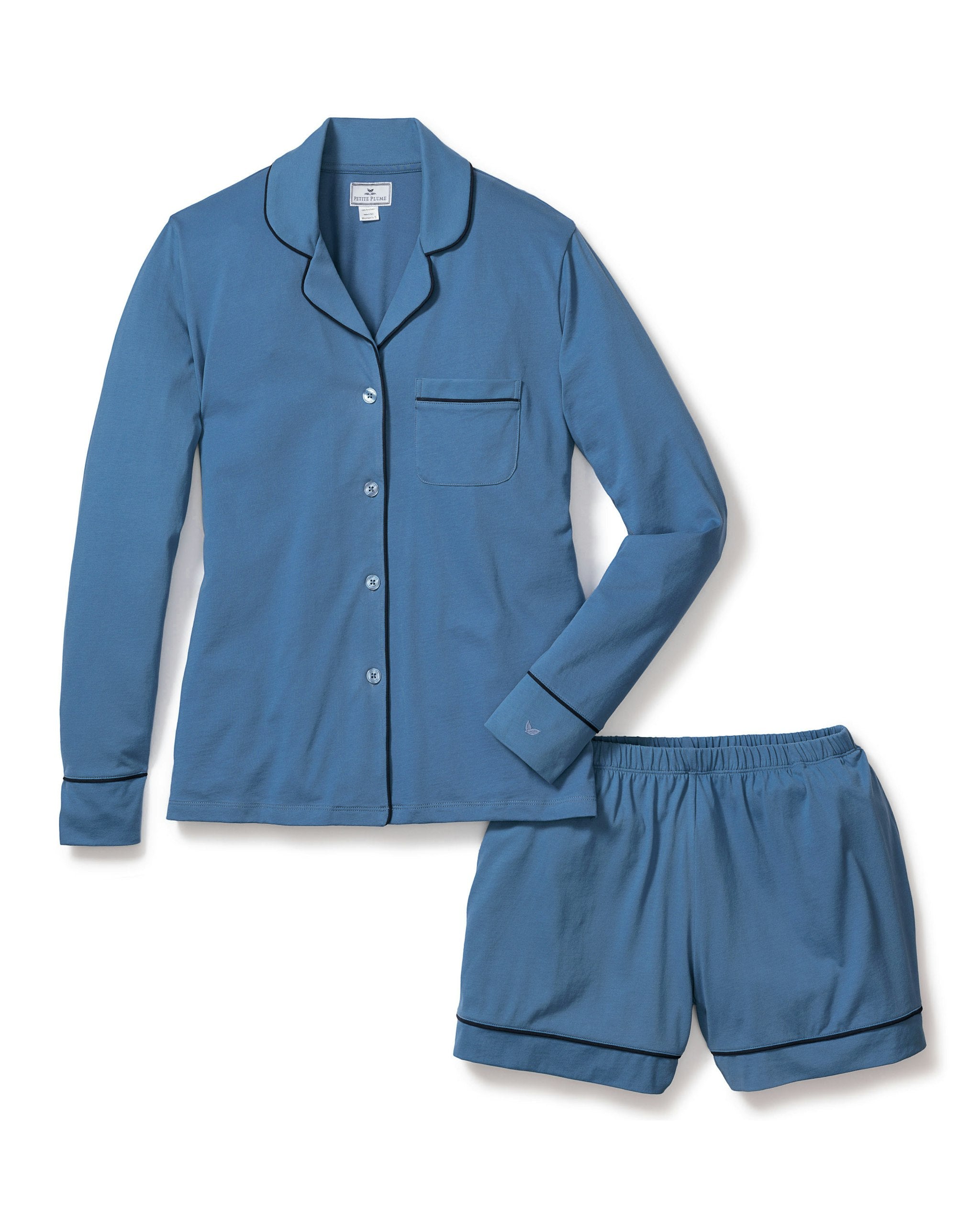 Women's Pima Long Sleeve Short Set in Mystique Blue in Mystique Blue#Color_Mystique Blue