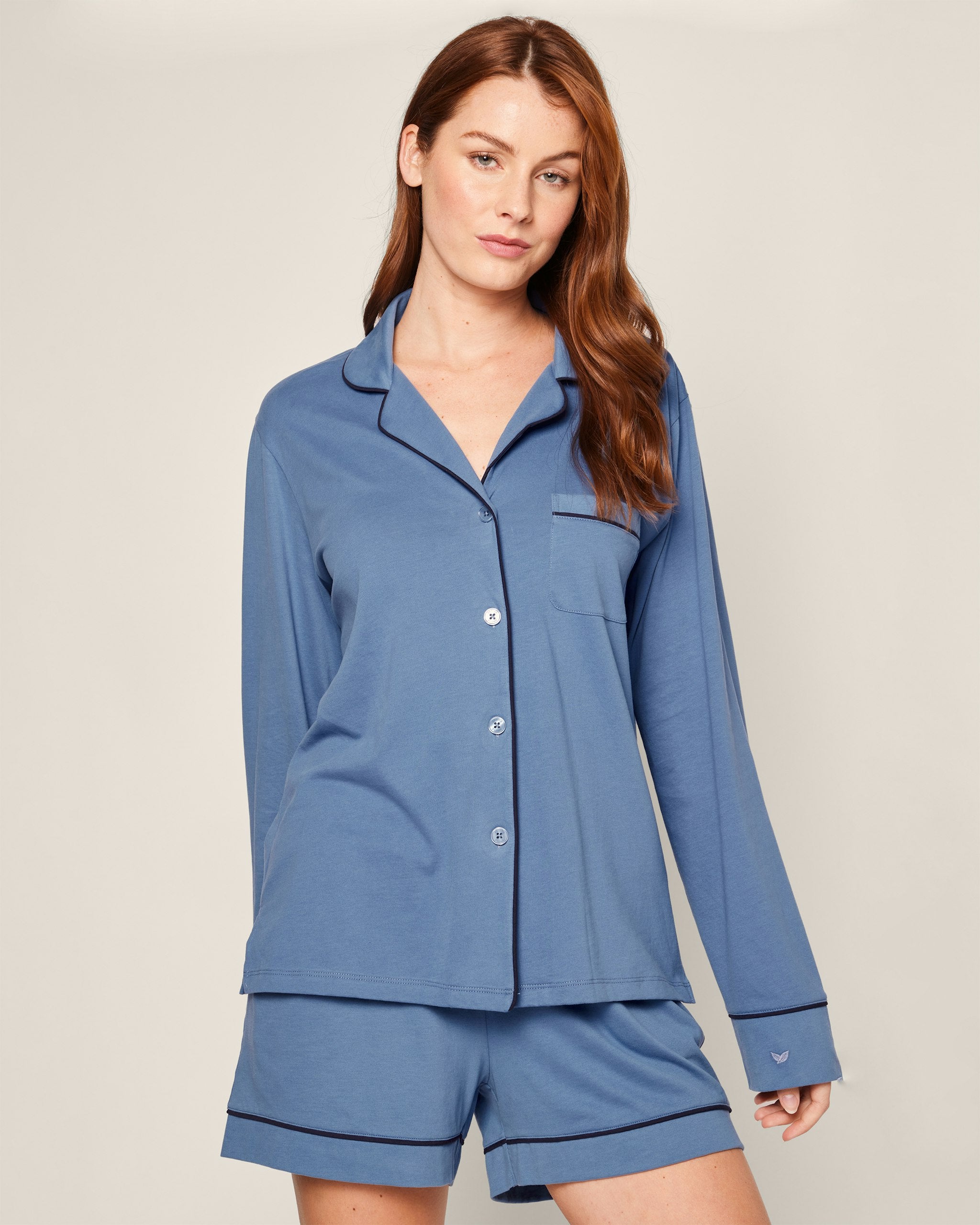 Women's Pima Long Sleeve Short Set in Mystique Blue in Mystique Blue#Color_Mystique Blue