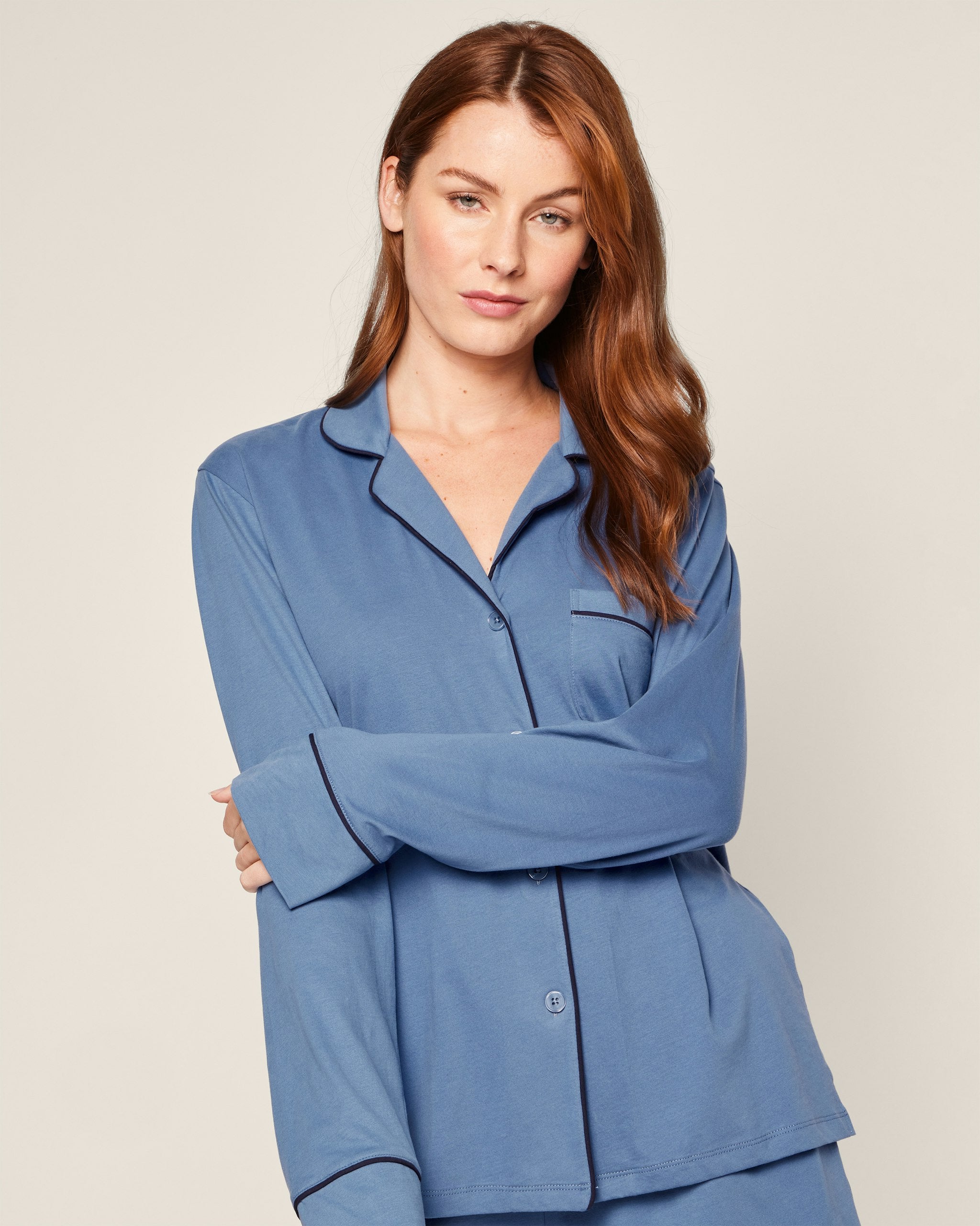 Women's Pima Long Sleeve Short Set in Mystique Blue in Mystique Blue#Color_Mystique Blue