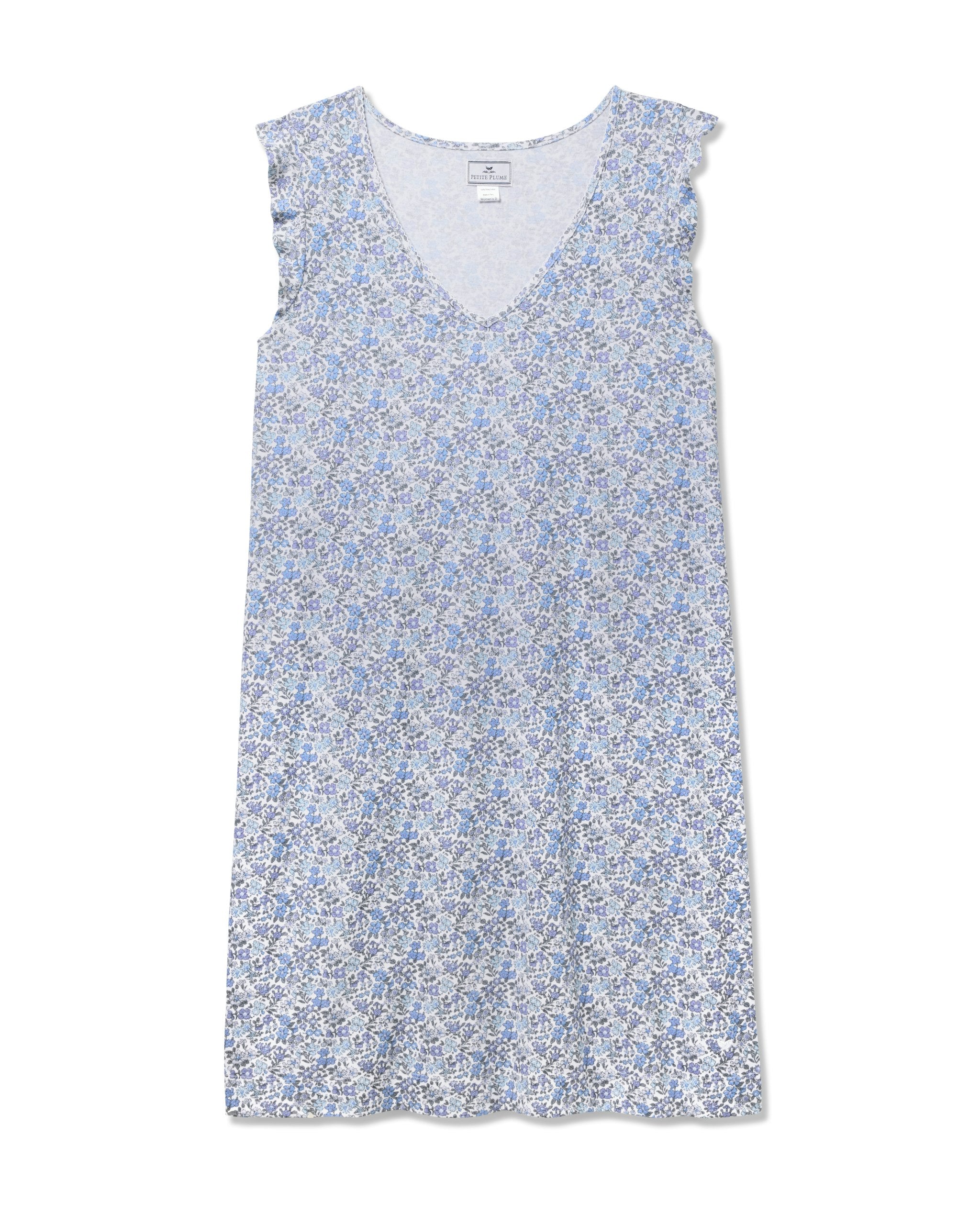 Women's Pima Harper Nightgown in Navy in Fleur D'Azur#Color_Fleur D'Azur