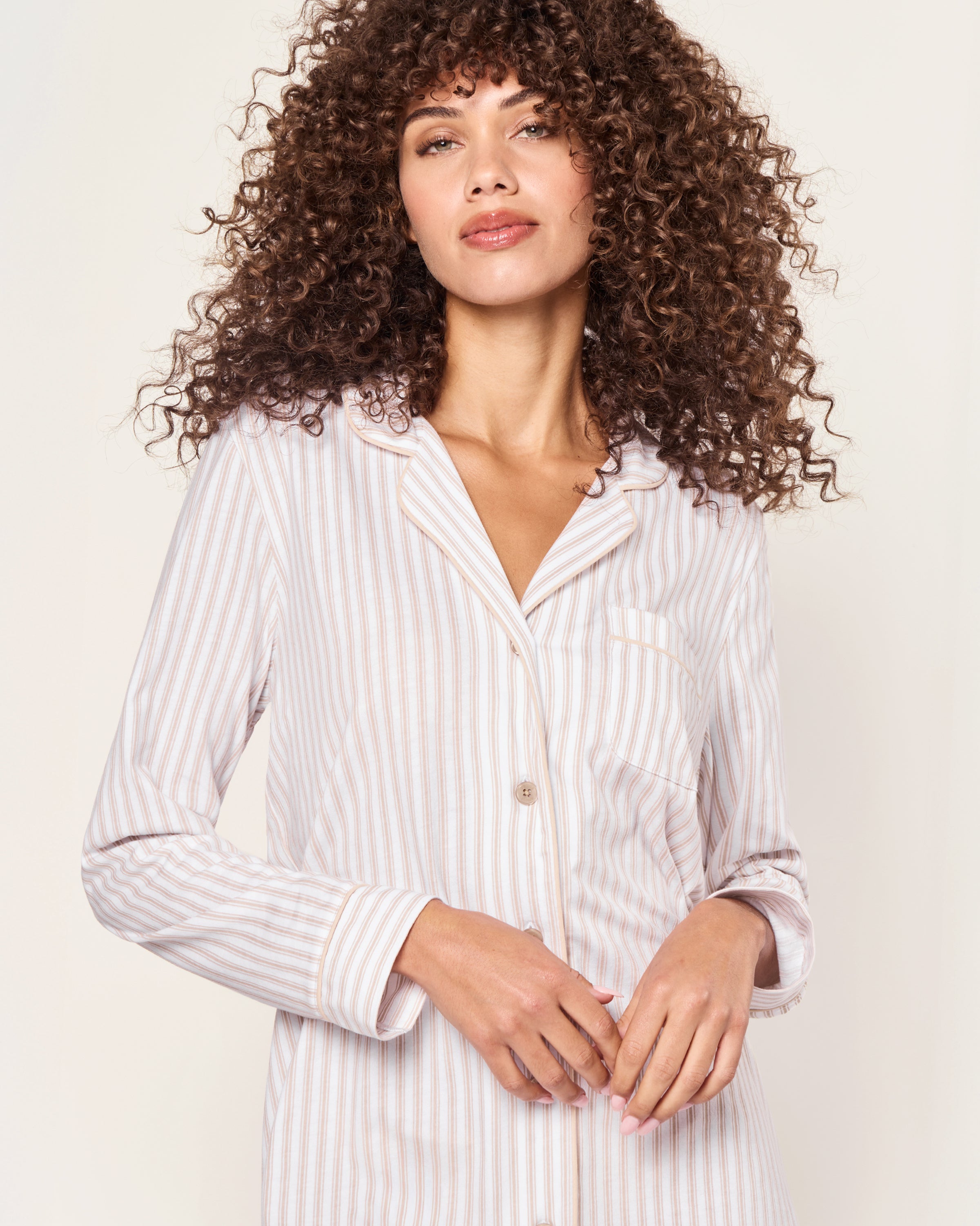 Women's Pima Nightshirt in Camel Ticking