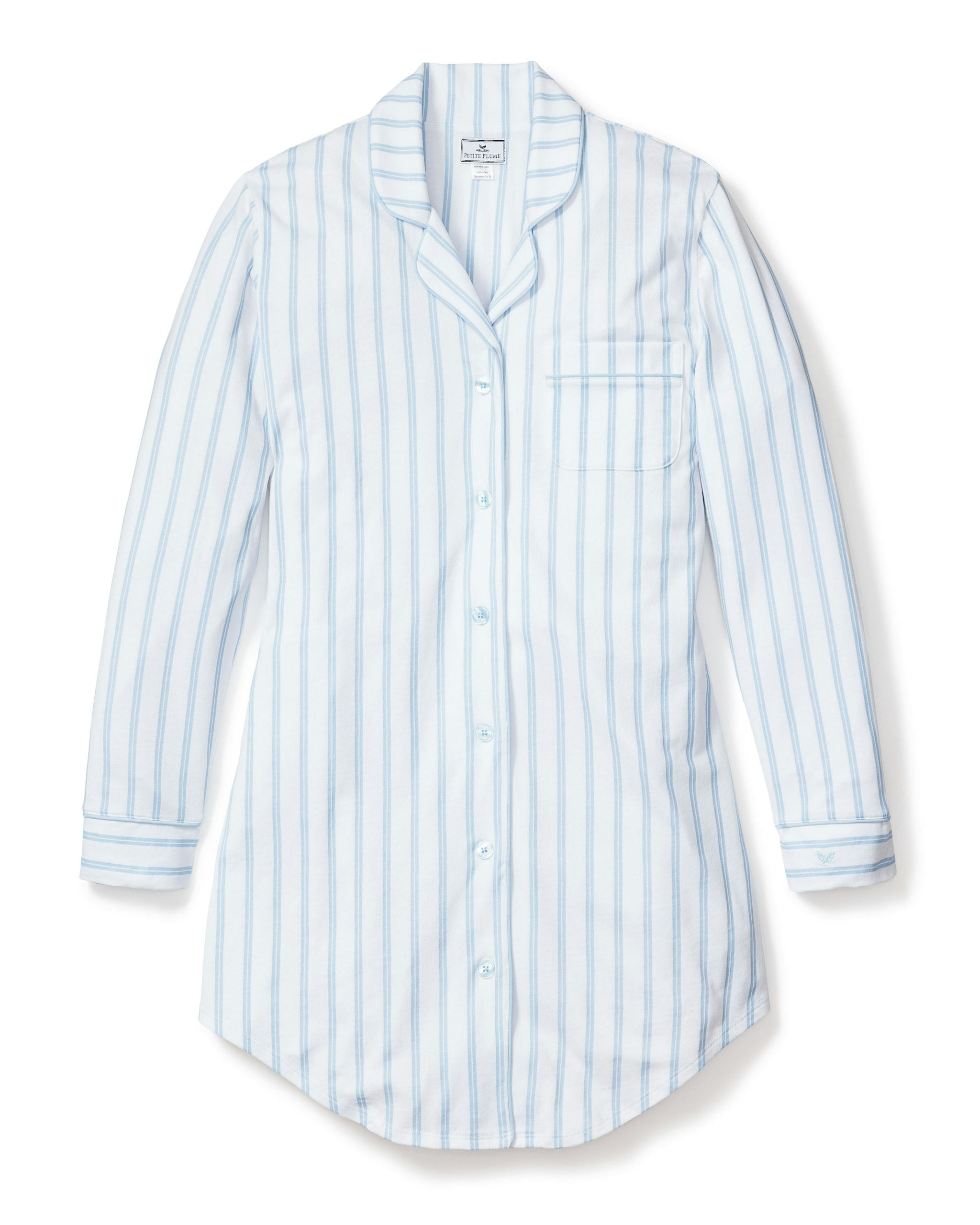 Women's Pima Nightshirt in Pink Stripe in Periwinkle and White Stripe#Color_Periwinkle and White Stripe