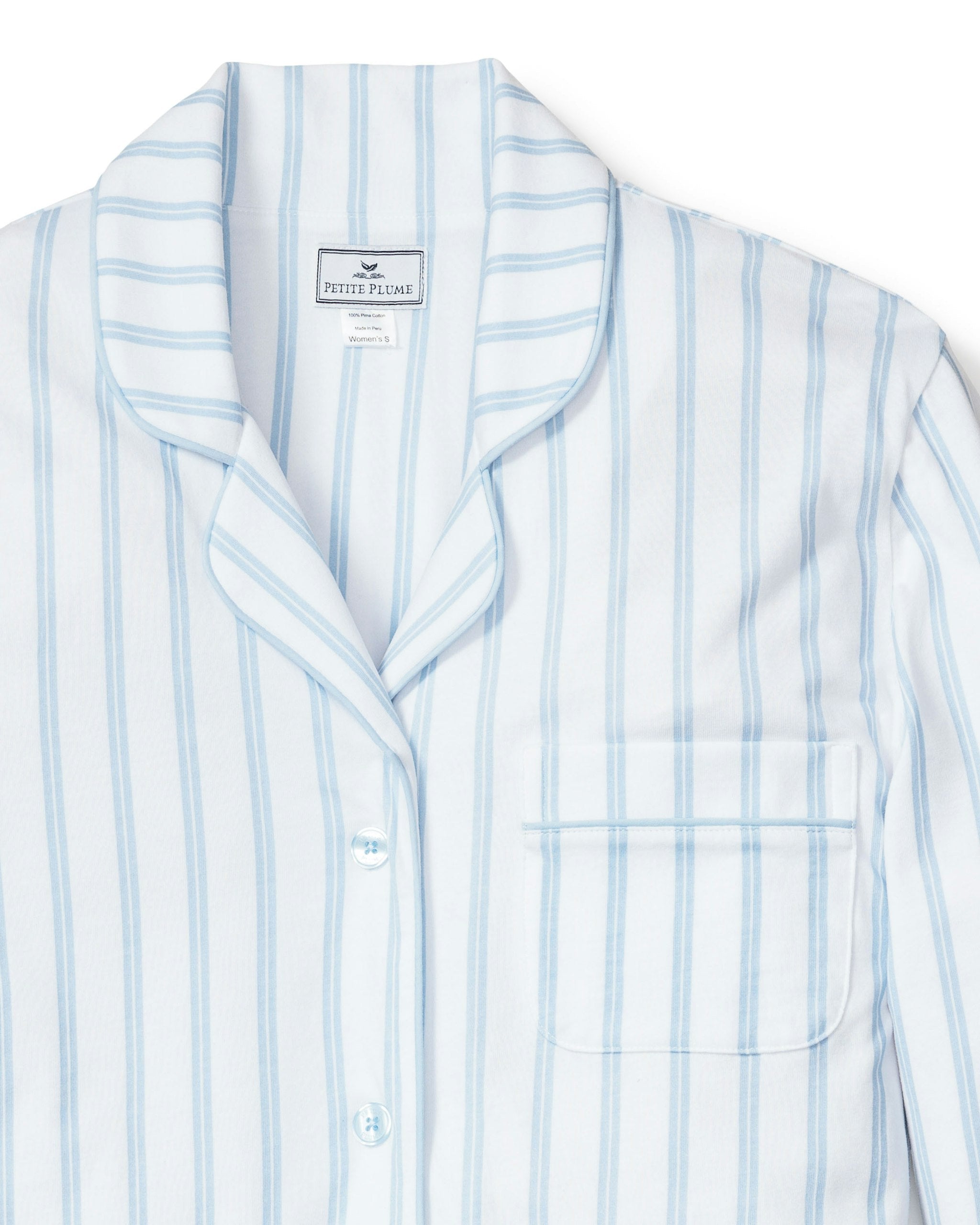 Women's Pima Nightshirt in Pink Stripe in Periwinkle and White Stripe#Color_Periwinkle and White Stripe