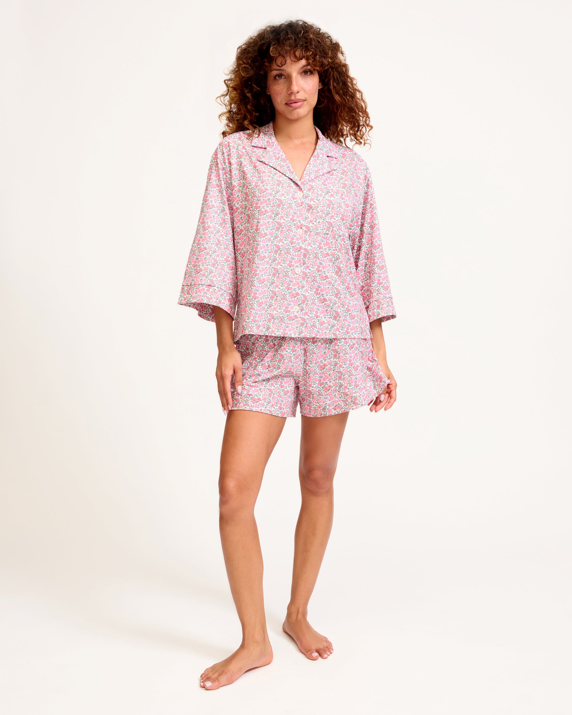 Women's Pima Olivia Short Set in Fleurs de Rose in Fleurs de Rose